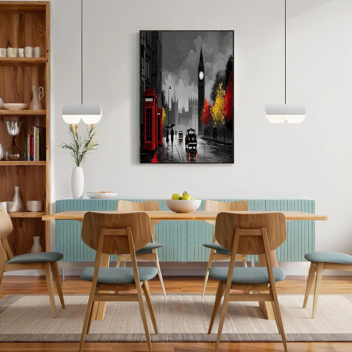 GDJSMIN London Street Scene Wall Art, Big Ben Red Telephone Booth Poster for Reading Room Living Room Decor 12x 16 inch Unframed