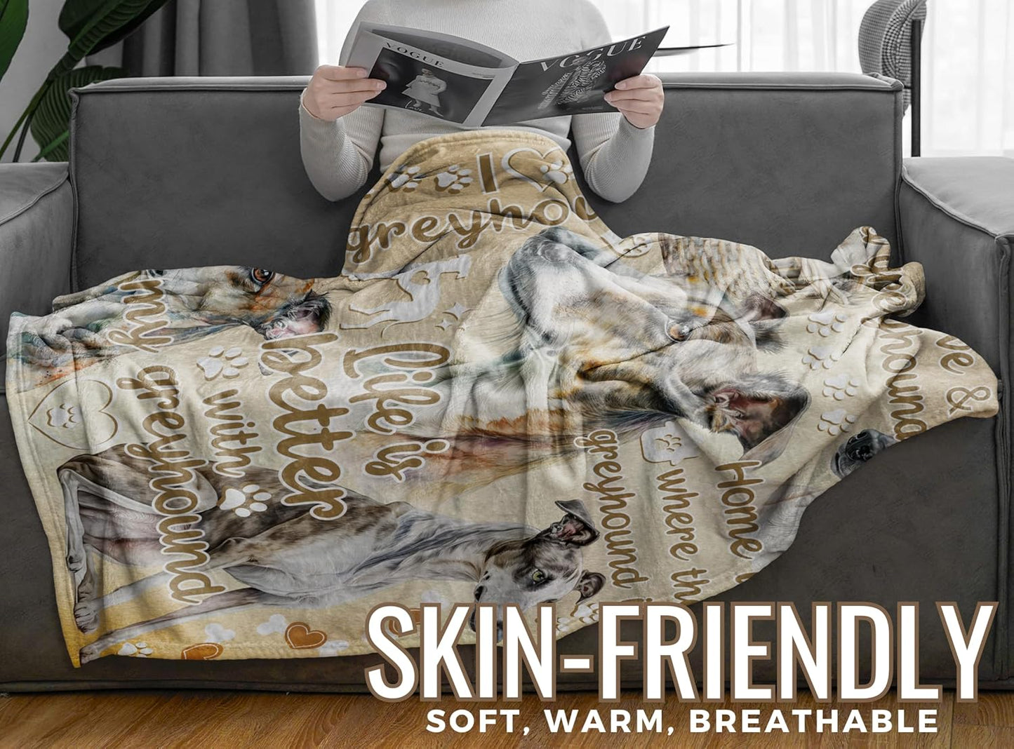 Greyhound Blanket Gifts for Dog Lover & Owner, Greyhound Gifts for Women & Men, Dog Mom & Dad, Soft Flannel Blanket, 65 x 50 inches