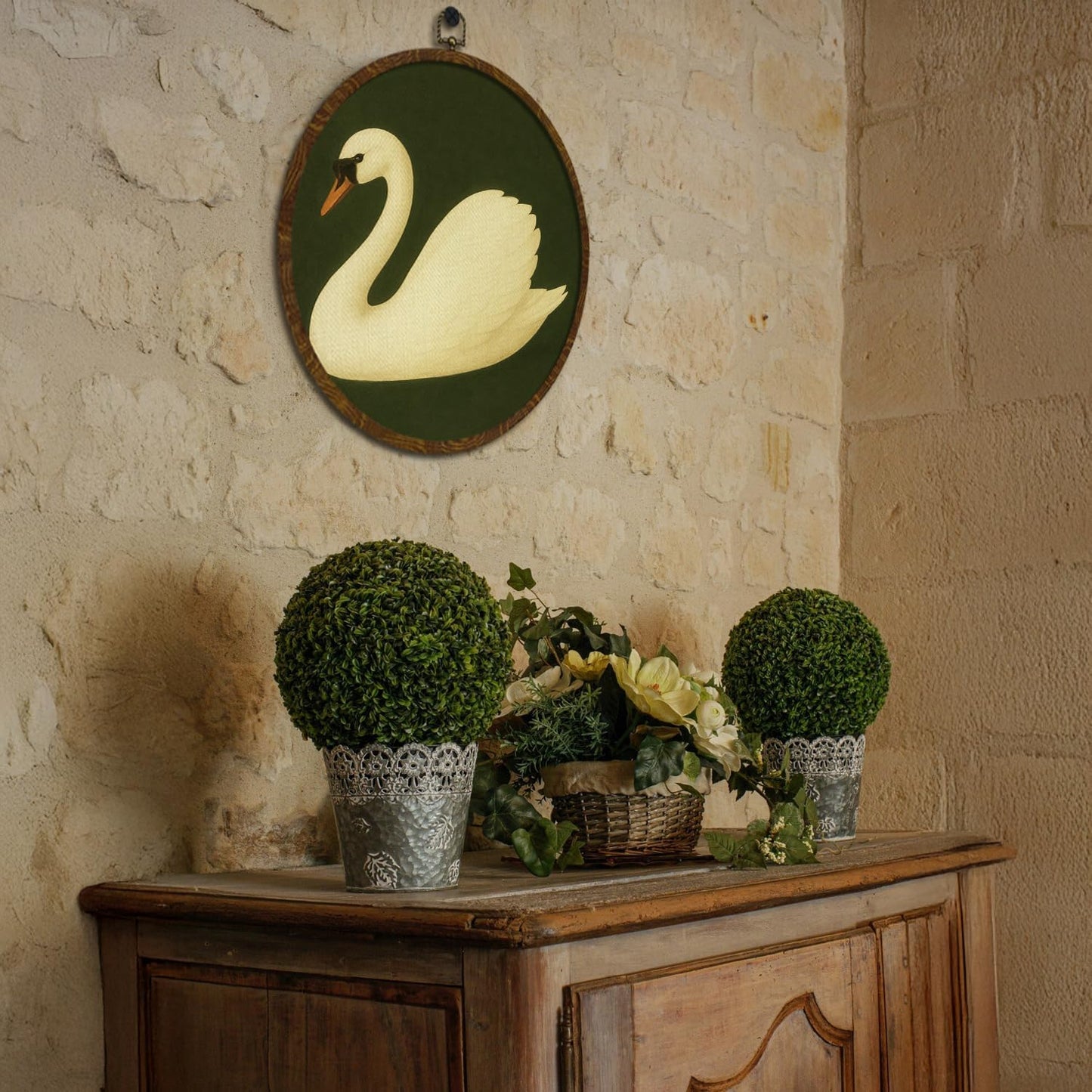 Vintage Swan Round Wall Art,Dark Moody Animal Canvas Print Home Wall Decor,Aesthetic Circular Frame Hanging Decor for Living Room Bedroom Gallery ,Unique Gift for Swan Lover, Neutral Retro Artwork 10x10Inch (White Swans-02)