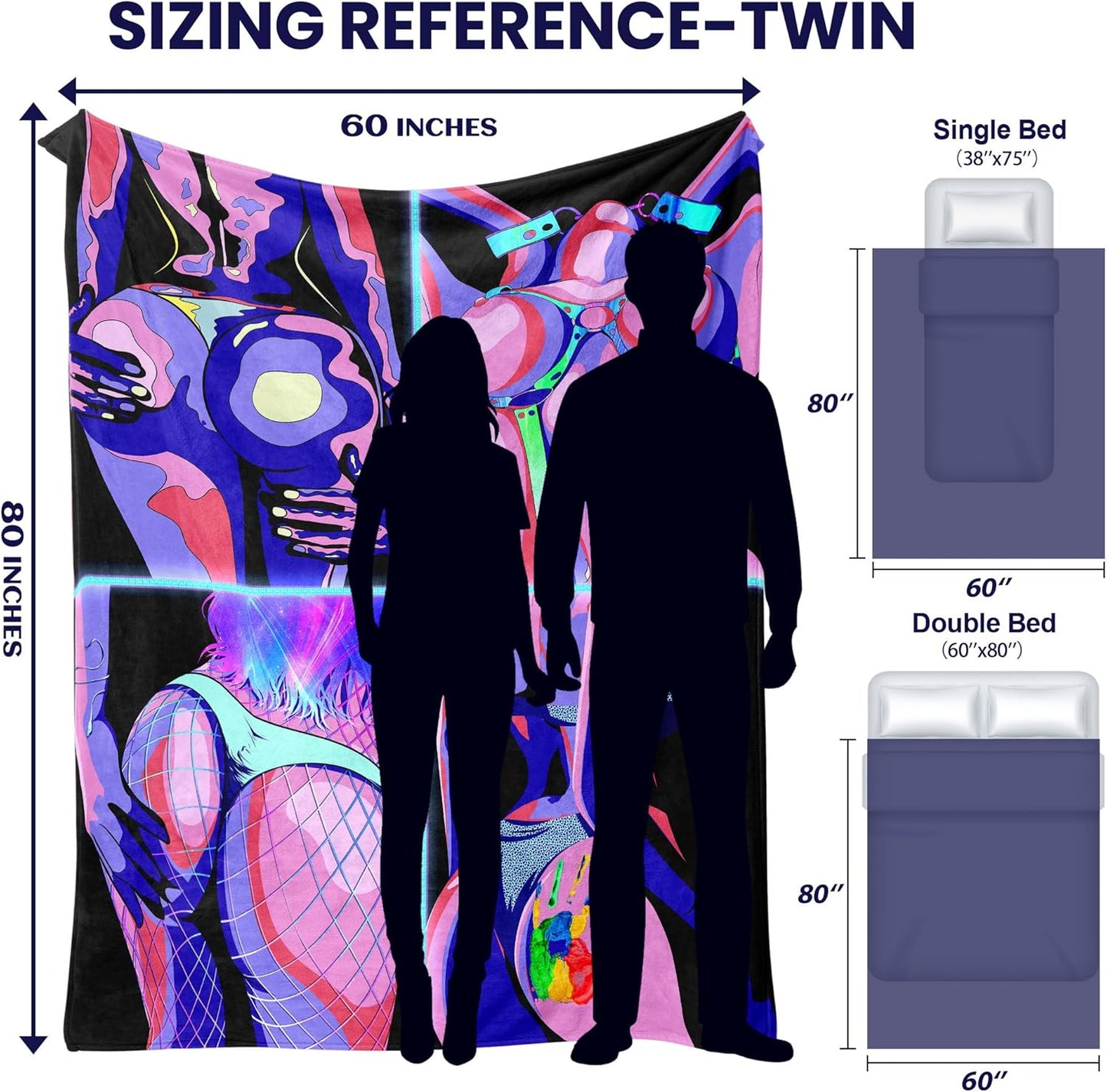 Sexy Anime Twin Blanket Aldults Sex Erotic Naked Hot Girls Blankets for Couch Bed Living Room Sofa, Decorative Patterned Super Soft Cozy, 60x80 in, C