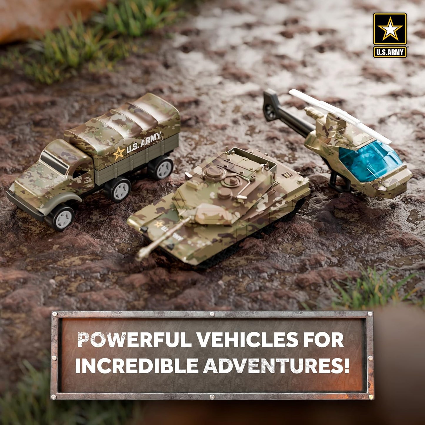 Lollipop US Army Die-Cast Vehicle Set - 6 Military Vehicles for Toddlers & Kids, Army Trucks, Jeeps, Recon Force Toys for Boys Age 4-7, Officially Licensed Army Action Set for Adventures