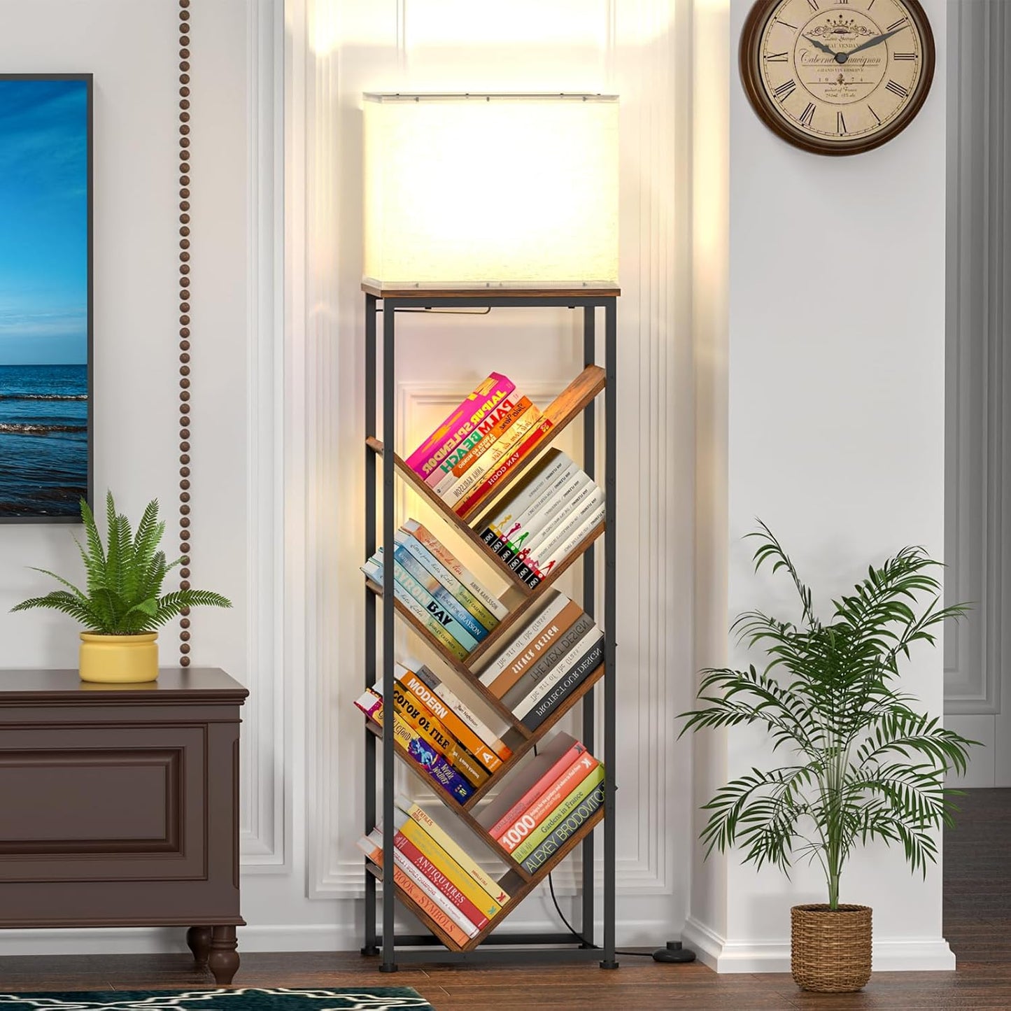Tree Bookshelf with Light - 8 Tier Floor Standing Tree Bookshelf for Hardcover Books Three Types of Light