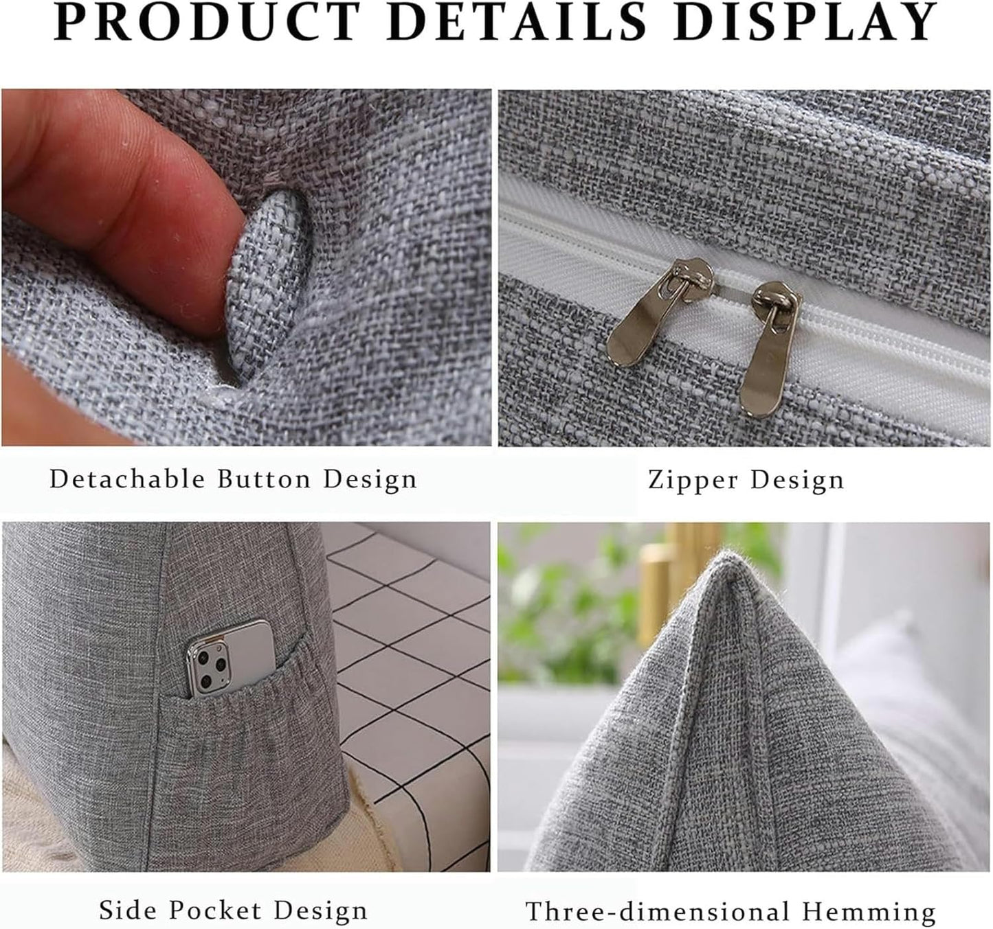 Large Headboard Back Rest Cushion Support Pillow, Triangular Reading Pillow with Removable Cover, Lumbar Support Back Wedge Pillow for Bedroom Bed Bay Window Sofa