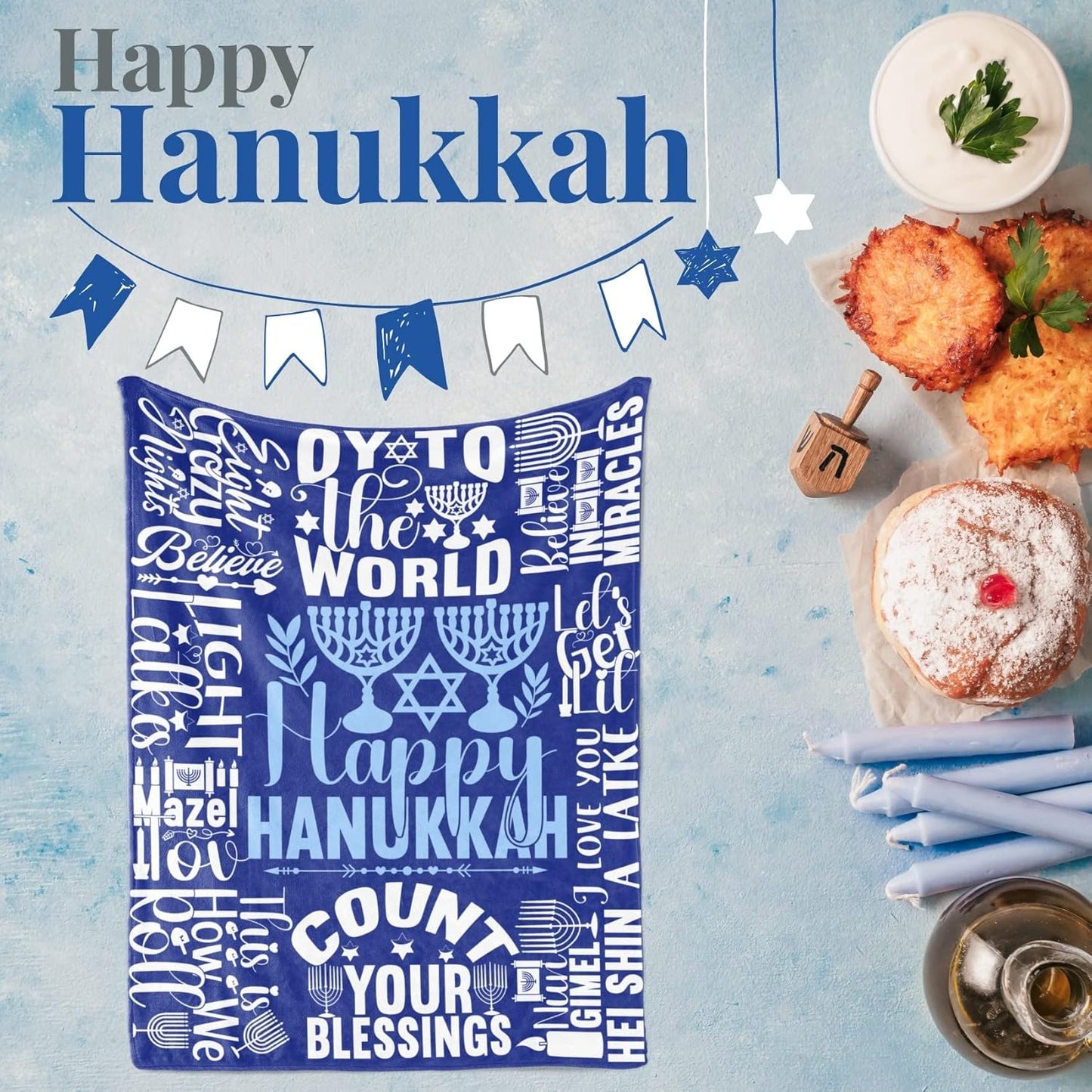 InnoBeta Hanukkah Gifts, Hannukah Throw Blanket for Kids Women Men, Presents for Chanukah Jewish Holiday for Kids, Friends, Coworkers, Teachers - 50" x 65" (Happy)