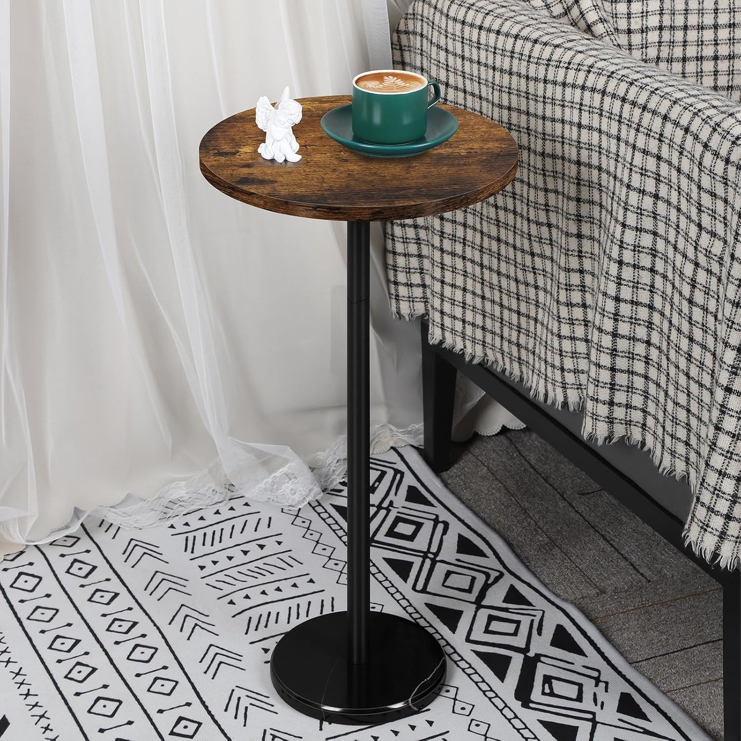 smusei 2 Pack Small Round Side Table Drink Table with Marble Base Pedestal Table for Small Spaces Round End Table for Living Room Bedroom Home Decor, Brown