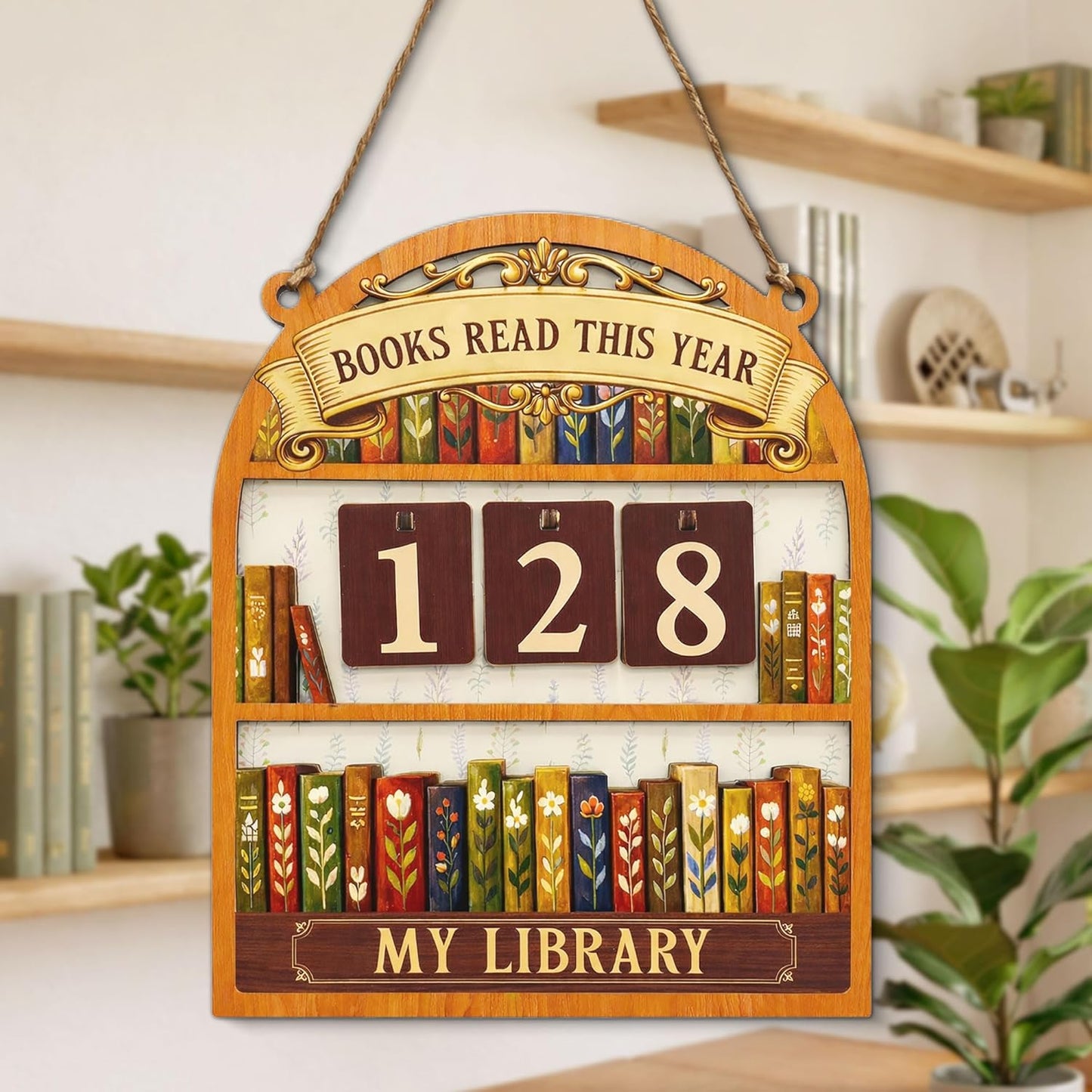 Books Read This Year Counter Sign - Floral Reading Tracker Ornament Bookshelf Decor - Bookish Gifts for Women Book Lovers Bookworms Readers