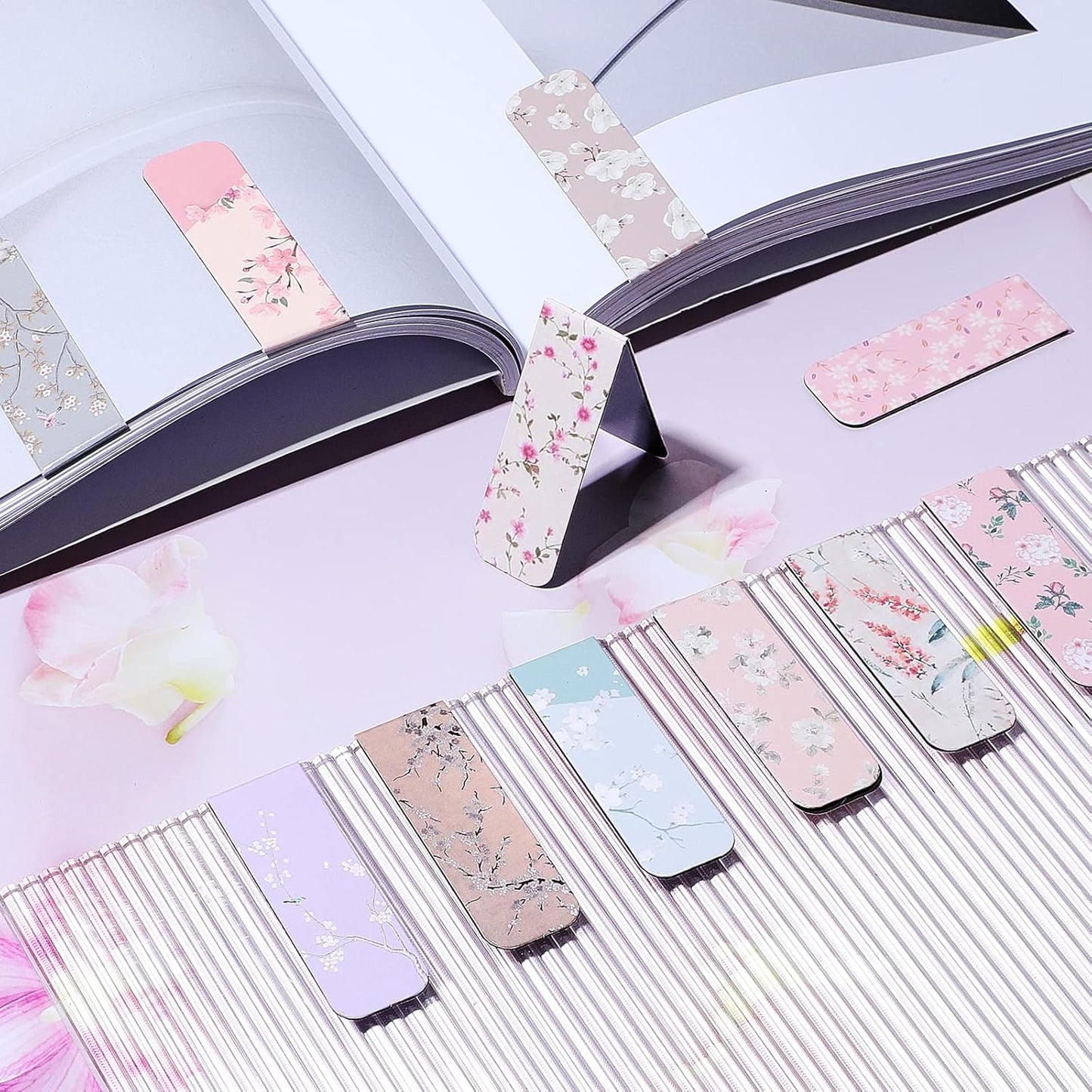 Dianelhall 24 Pcs Magnetic Bookmarks for Women Floral Book Markers Women's Day Gifts Flower Bookmark Assorted Book Magnets Page Markers Clip Bookmarks for Books Lovers Students Teachers Reading