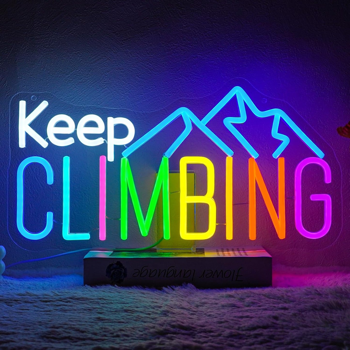 Keep Climbing Neon Sign for Classroom Dimmable Gym Sports Neon Light Sign for Wall Decor Led Signs for Bedroom Office Party Man Cave Gamer Room Decor Gift 16.5" x 8.6"