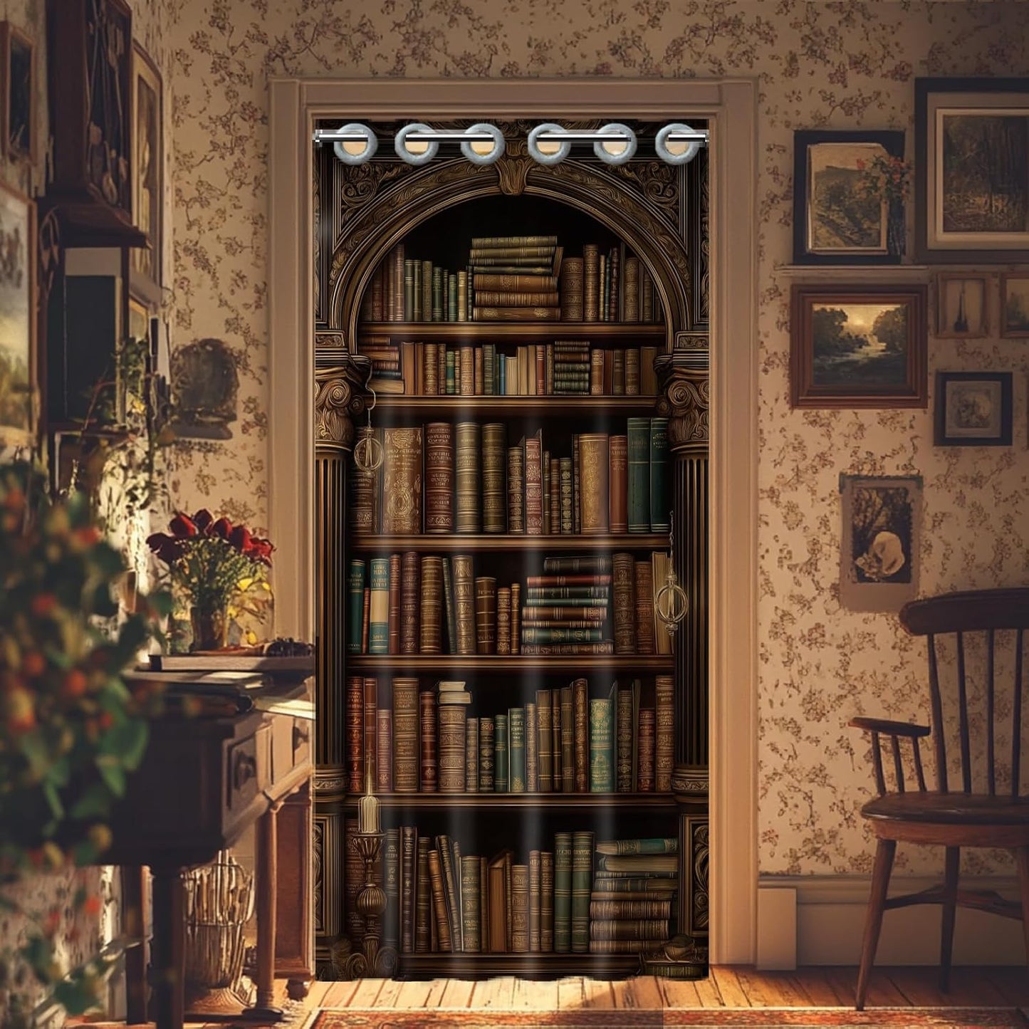 CHGCRAFT Bookshelf Door Curtain Book Doorway Curtain Room Divider Curtains Folding Doors Curtains for Home Restaurant Door Decor, 78x39 Inch