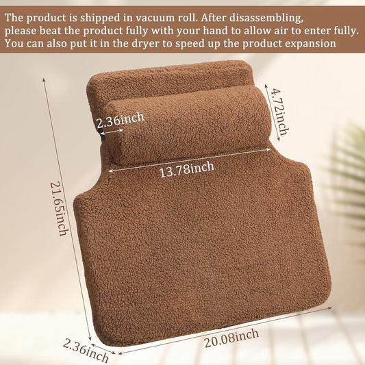 Sherpa Fleece Lumbar Support Pillow with Headrest Recliner Memory Foam Lumbar Pillow Back Cushion for Chair Plush Cushion Thick Pad for Back Pain Car Sofa Chair Headrest Office Home