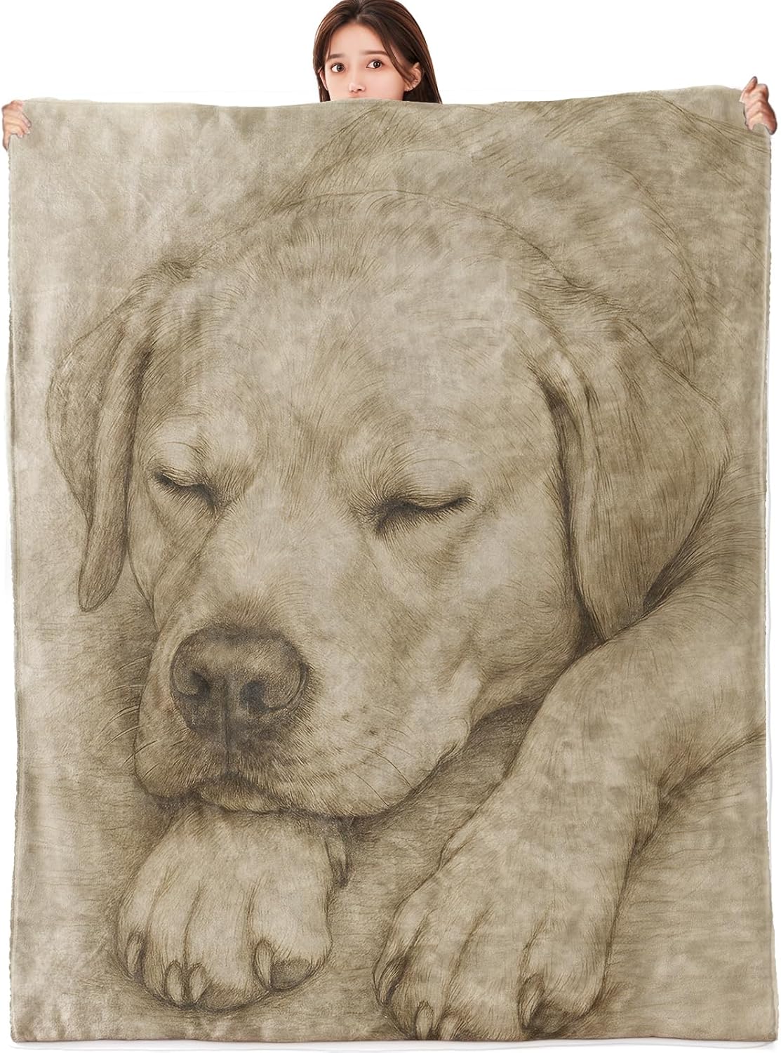 Sleeping Labrador Blanket Flannel Throw Blankets for Pet and Dog Lovers, Lightweight Warm Soft Cozy Realistic Hand Drawn Puppy Print Sofa Couch Bed Office Rv Bedroom Decor Gifts, 60x50inch