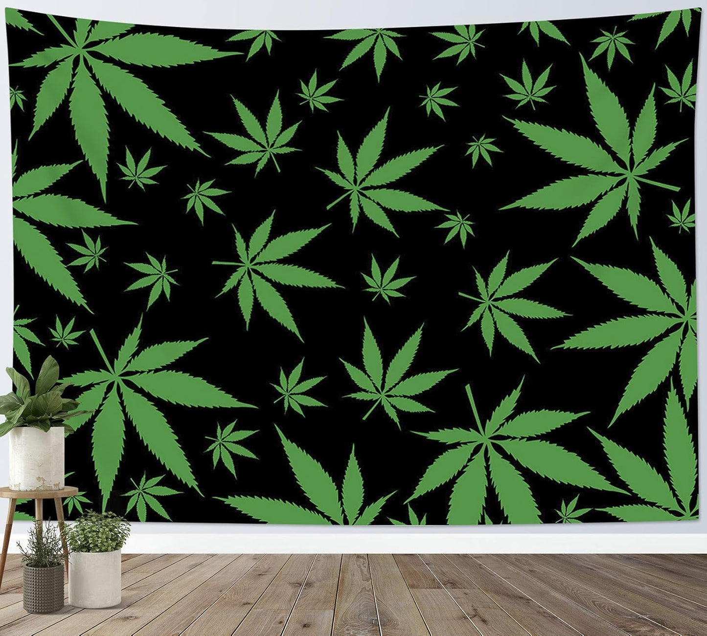 LB Marijuana Weed Leaf Tapestry Wall Hanging Cannabis Leaves Wall Tapestry for Bedroom Aesthetic Green Leaves on Black Wall Art for Living Room College Dorm Decor,60Wx40H inch