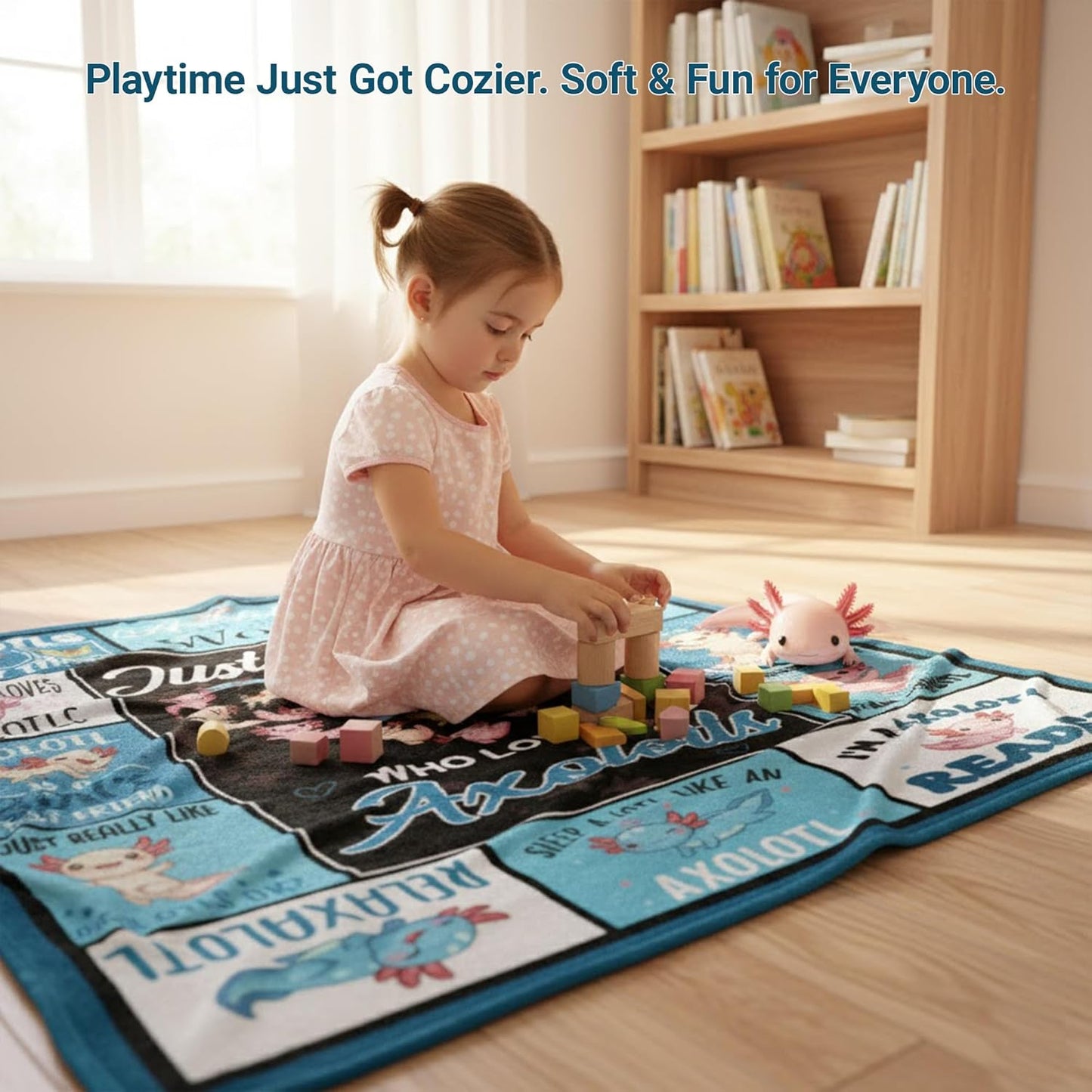 Axolotl Blanket for Girls & Women, Cute Axolotl Gifts for Kids, Teens, Flannel Throw Blanket 50x60 Inch (Blue)