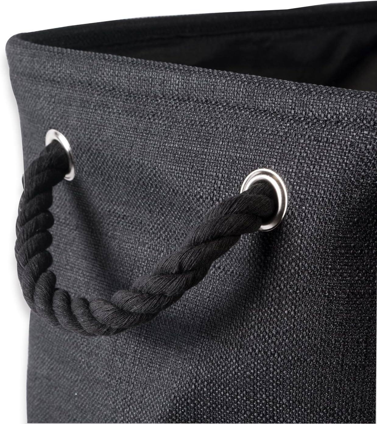 DII, Collapsible Variegated Polyester Storage Bin with Cotton Handles Small Black