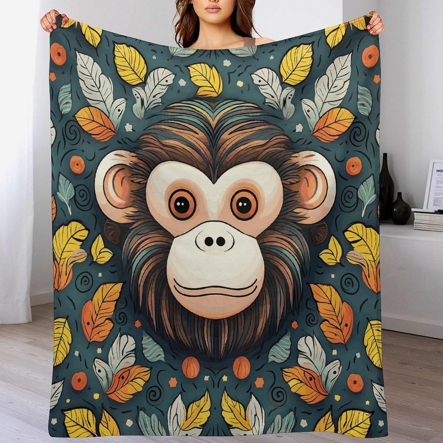 Monkey Pattern Throw Blanket for Couch Super Soft Warm Lightweight Throw Blankets Cozy Flannel Bed Blanket Cute Decorative Blankets for All Seasons Home Decor Gift 30"*40"（76 * 100cm）