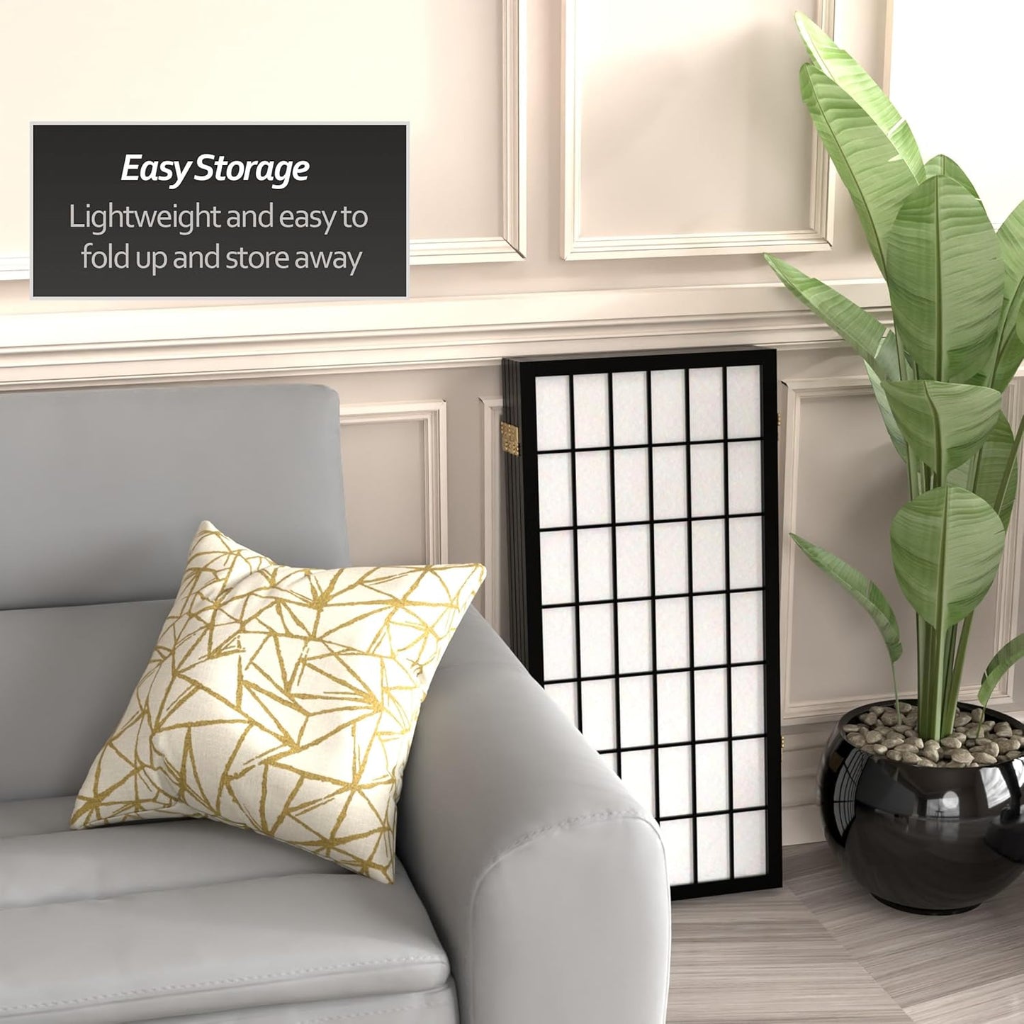 3 ft. Short Window Pane Shoji Screen - Black - 5 Panels