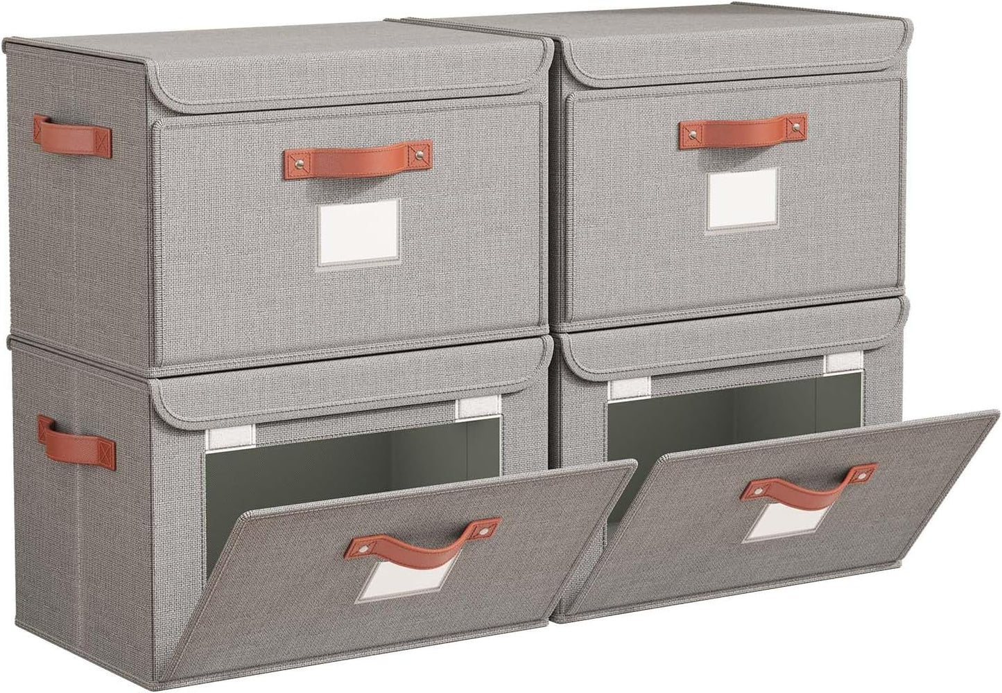 Tuza 4 Pack Storage Bins with Lids, Large Closet Storage Bins with Handles, Stackable Decorative Storage Boxes for Shelves Under Bed, Clothes Blankets Sweater Storage