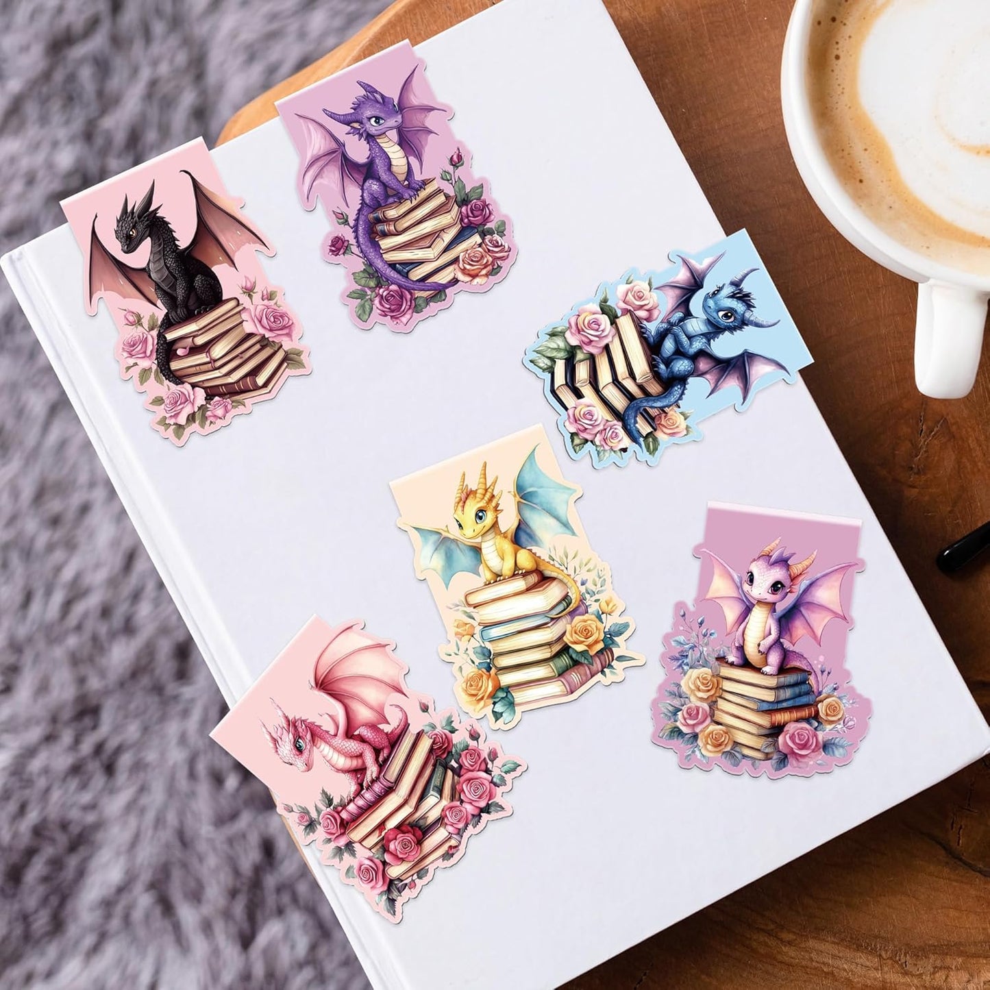 Dragon Magnetic Bookmarks: 8 PCS Floral & Cute Animals Magnet Book Markers for Reading Kids Boys Girls, Unique Dragon Book Mark Clips, Gifts for Novel Lovers Readers, School Office Supplies