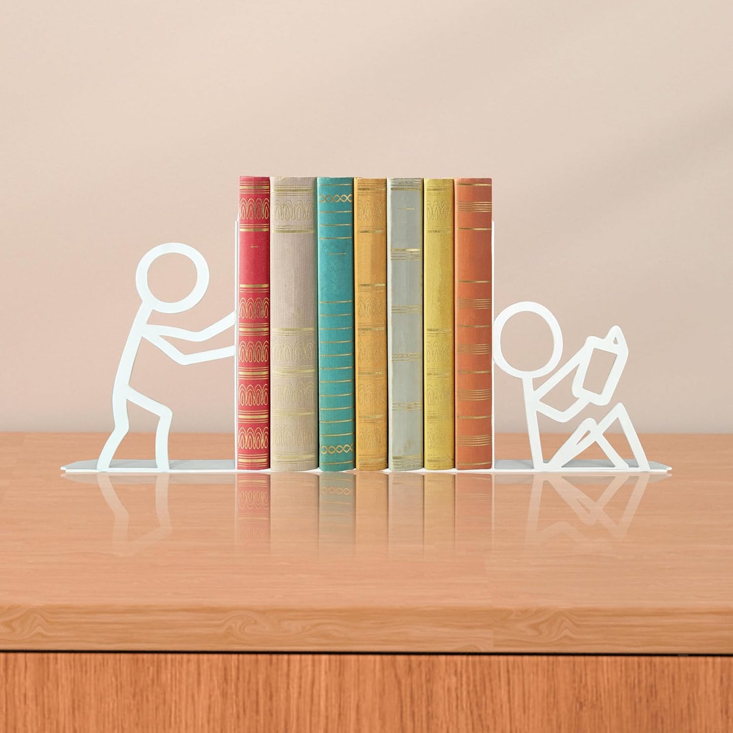 Metal Unique Office Desk Bookends Bookends Decorative Cute Book Ends Reading Decor Bookshelf Decor for Office School Library Bedroom, Book Lovers Gift（White）
