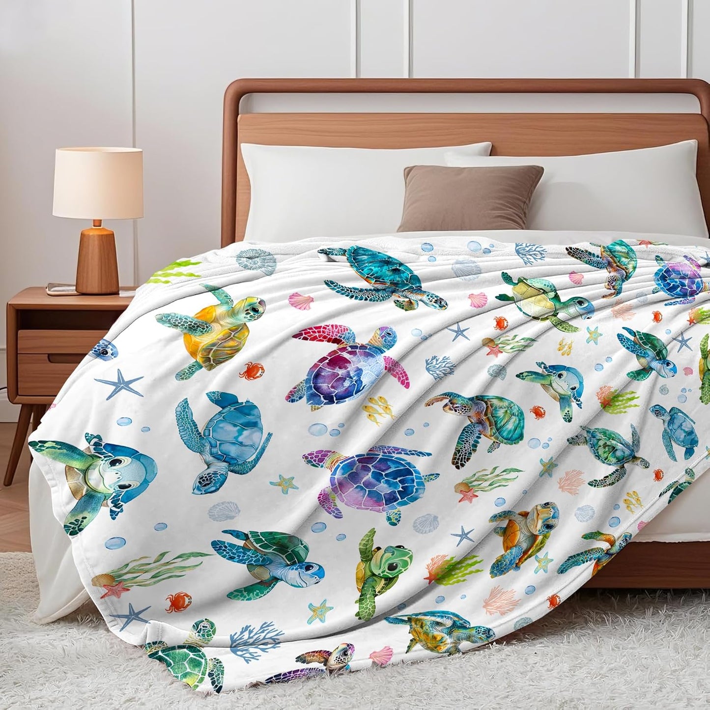 Sea Turtle Blanket Soft Cozy Flannel Turtle Throw Blanket Turtles Birthday Bedding Decor Gifts for Girls Women Kids Adults 50"x40"