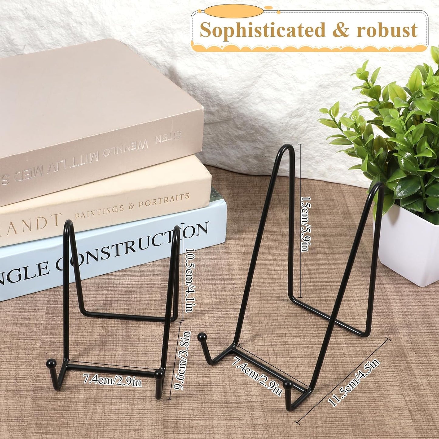 24 Pcs Plate Stands for Display, 12 Pcs 6 Inch Black Metal Picture Frame Stand 12 Pcs 4 Inch Metal Plate Display Stand for Decorative Dish, Picture, Art Crafts, Books