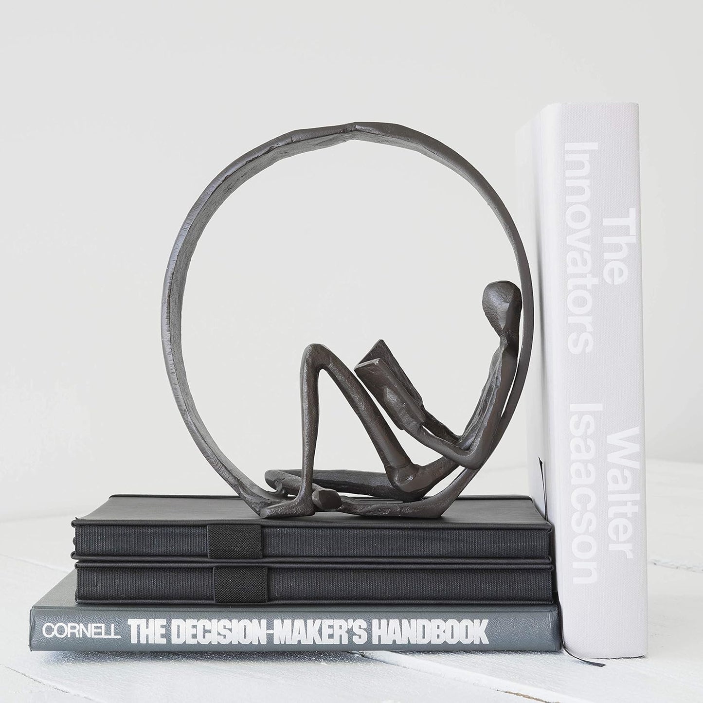 Danya B. Contemporary Encircled Male & Female Reader Cast Iron Sculpture Bookend Statues (Single Male)