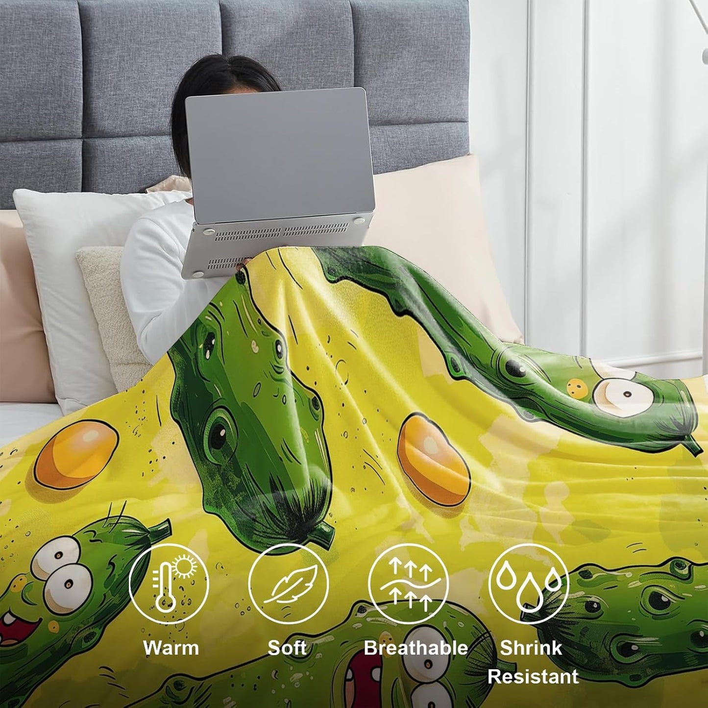 Whimsical Gnome Lightweight Throw Blanket, Fantasy Cartoon Mushroom and Butterfly, Warm Soft Cozy Flannel Blankets, Couch Bed Dorm Home Decor All Season Use, 60x50in, Yellow, Gifts for Kids