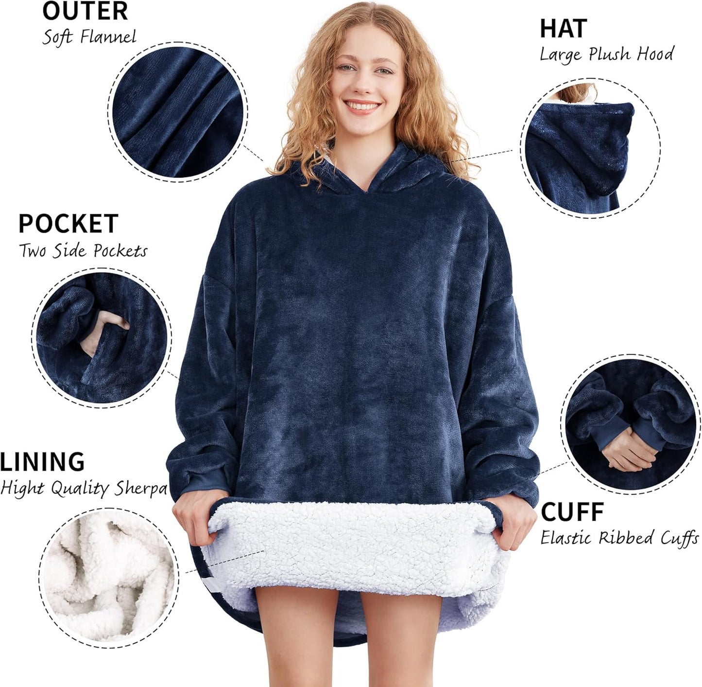 AmyHomie Wearable Blanket Hoodie for Adults & Teens,Oversized Sherpa Hooded Blanket,Warm Cozy Blanket Sweatshirt as Christmas Birthday Gifts for Women Men