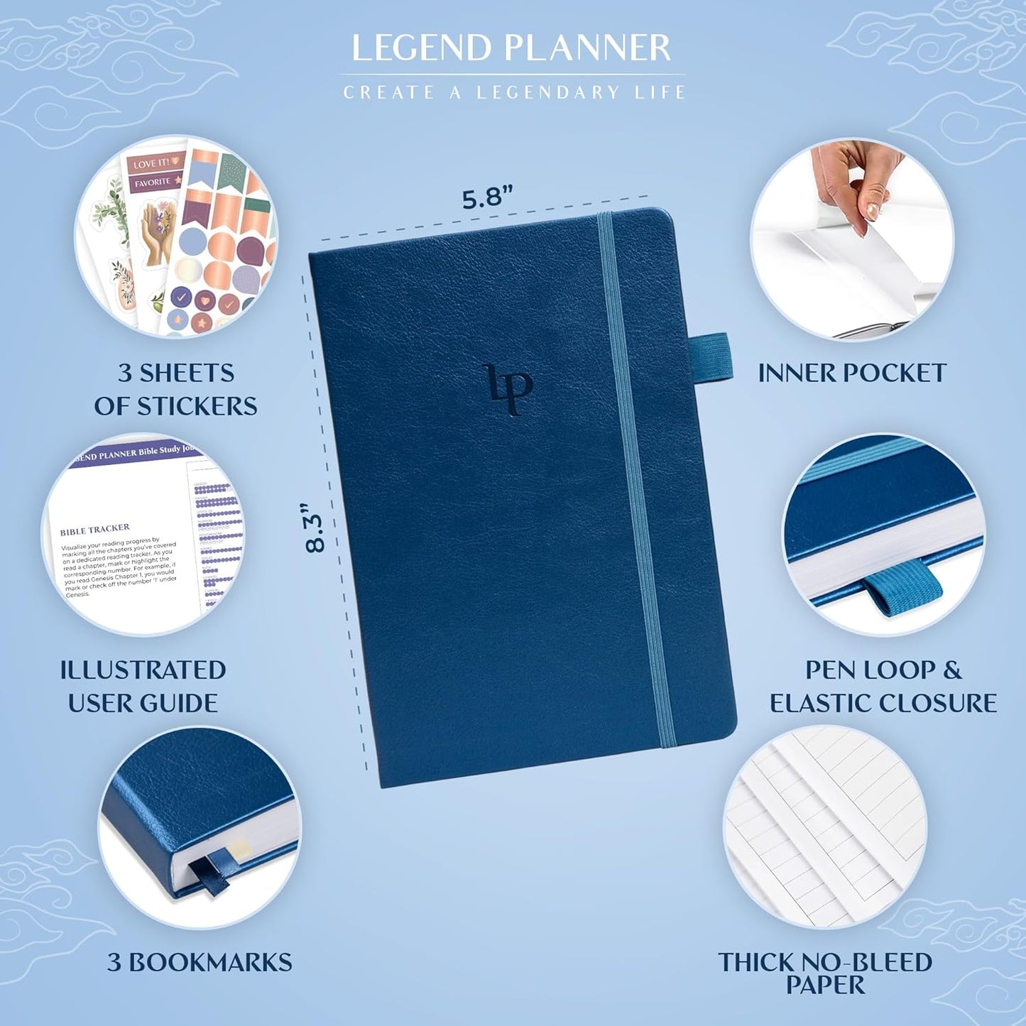 Legend Bible Study Journal – Bible & Church Note Taking & Journaling Notebook – Faith Based Gifts & Religious Accessories (Mystic Blue)