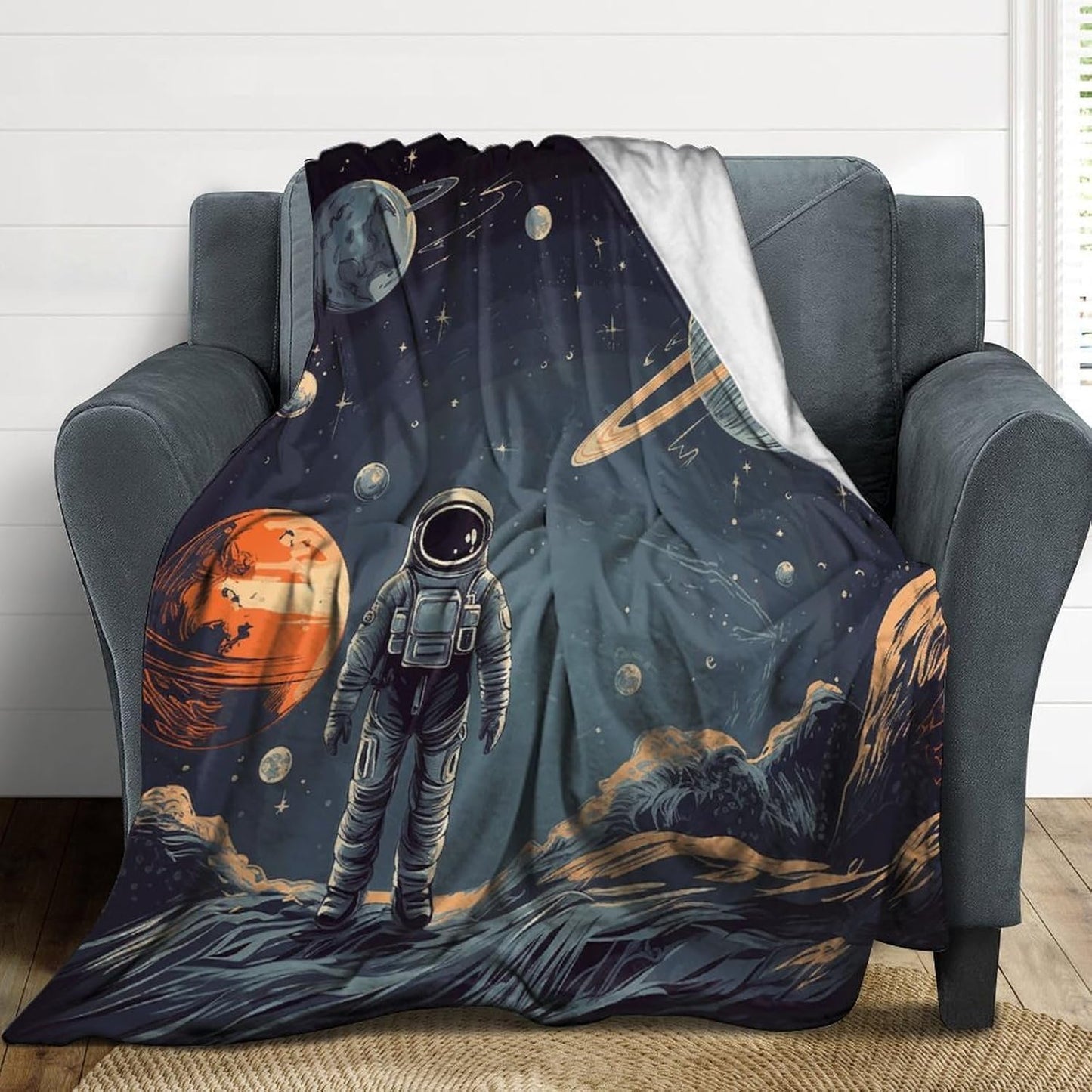 Planets and Astronaut Galaxy Throw Blanket for Couch Super Soft Warm Lightweight Throw Blankets Cozy Flannel Bed Blanket Cute Decorative Blankets for All Seasons Home Decor Gift 30"*40"（76 * 100cm）