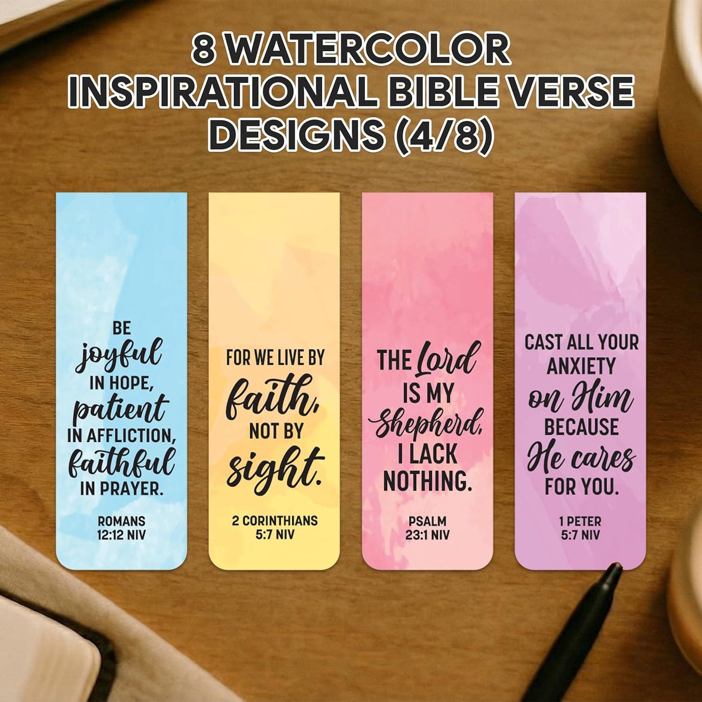 Decorably 8 Pack 0.8x2.3in Bible Verse Christian Magnetic Bookmarks for Women or Men, 8 Watercolor Motivational Designs Prayer Page Clips for Women & Men - Study, Devotional, Journaling, Reading, Gift