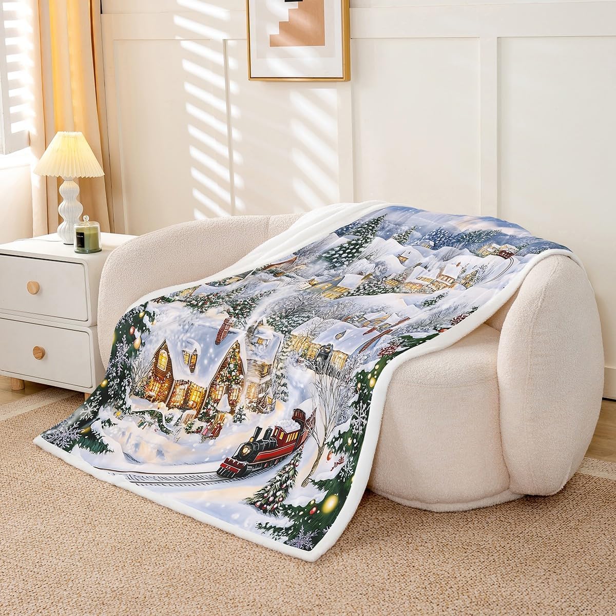 Feelyou Vintage Christmas Sherpa Throw Blanket for Couch Merry Christmas Super Soft Cozy Fleece Xmas Tree Gift Blanket for Winter, Plush Throw Throw 50"x60" All Season