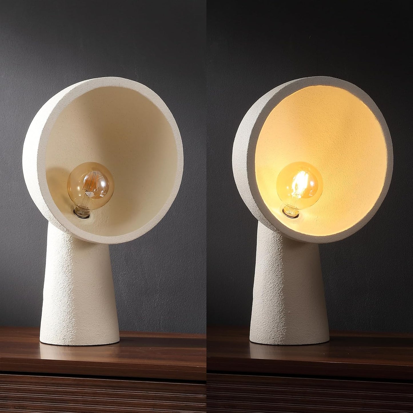 JONATHAN Y 17.5" Cream Resin Contemporary Minimalist Half-Globe Column LED Table Lamp, Modern Industrial Tapered Bedside Lamp for Living Room, LED Bulb Included JYL6314A