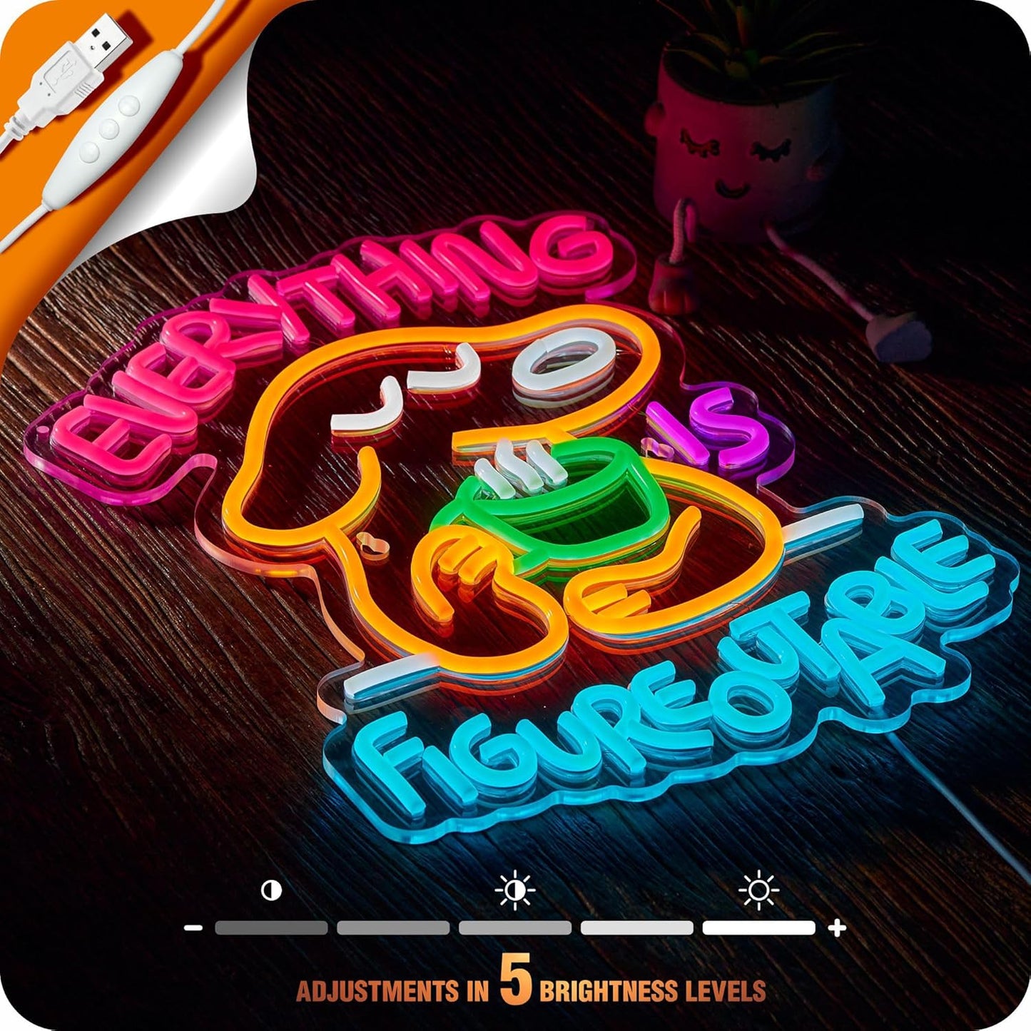 Everything Is Figureoutable Neon Sign Dog Pet Positive Affirmation LED Light for Wall Decor Inspirational Light Up Signs Motivational Art for School Classroom Party Store Home Compatible with Timer