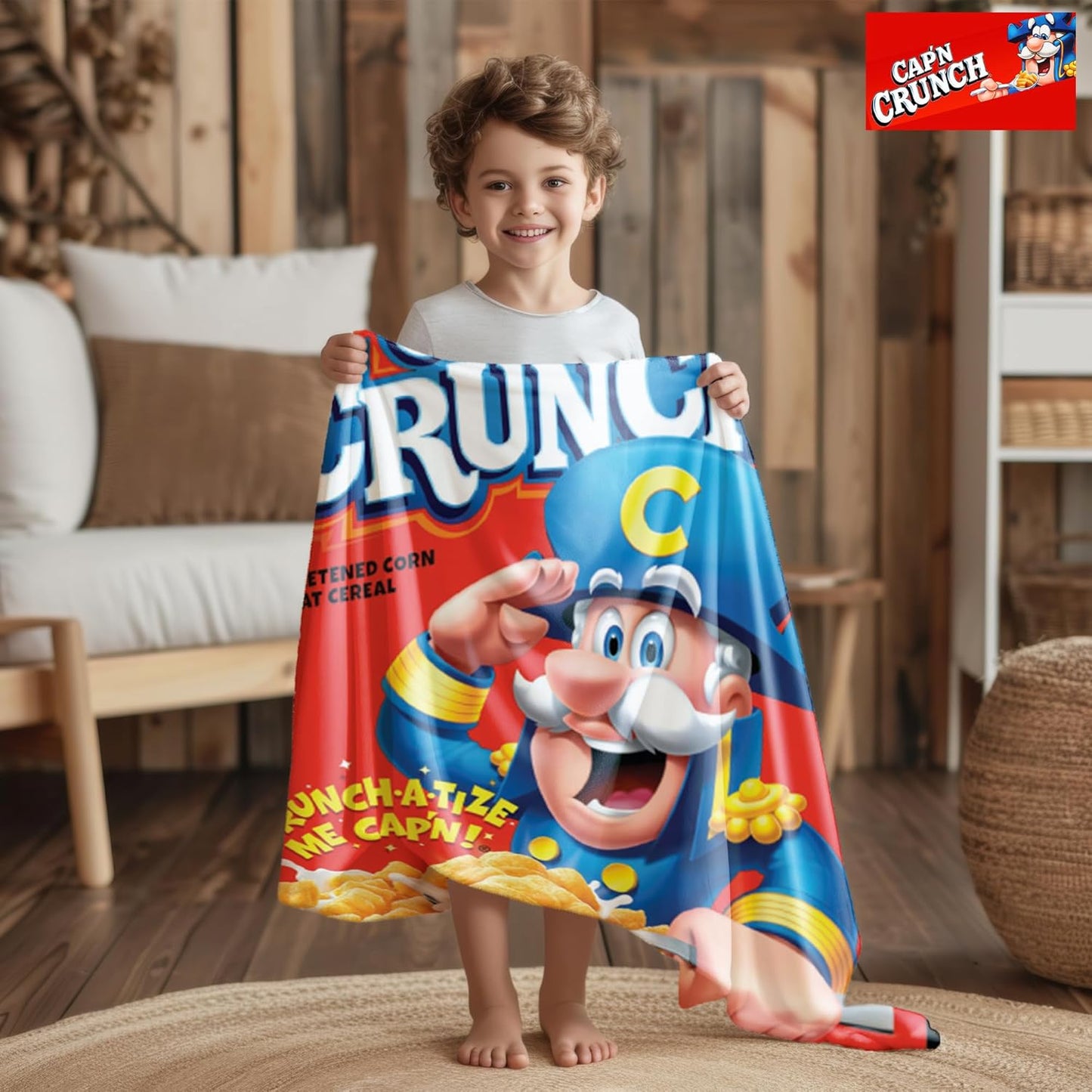 Surreal Entertainment Cap'n Crunch Cereal Blanket | Captain Crunch Blanket | Cap'n Plush Blankets | Captain Cereal Fleece Throw | Retro Throw Blankets | 45 X 60 Inches | Officially Licensed