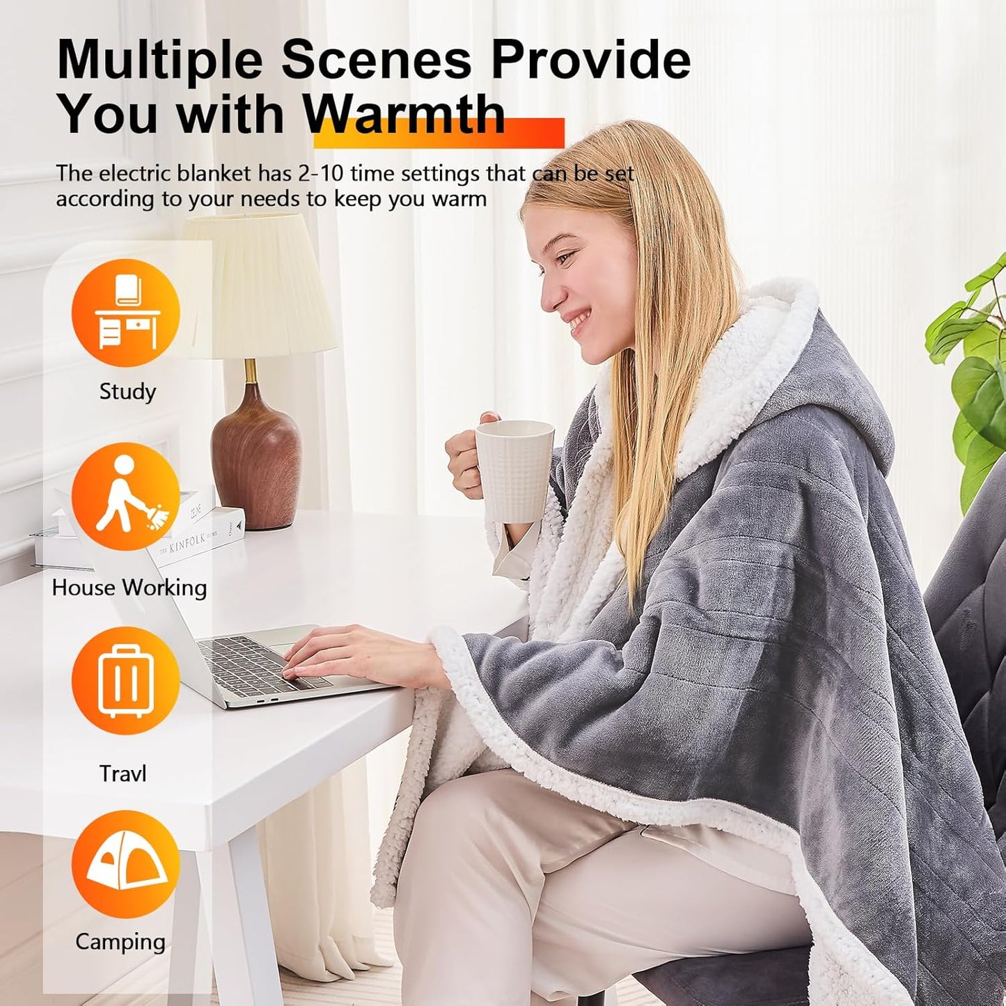 greenoak Wearable Heated Throw Blanket Electric Shawl - Heated Robe Poncho Blanket Hoodie for Adult, Winter Gifts for Mom