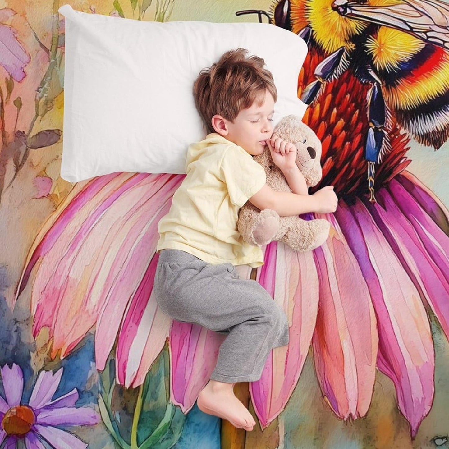 Bee Flowers Throw Blanket for Couch Bed Plush Cozy Fuzzy Flannel Blanket for All Season 40"x60"