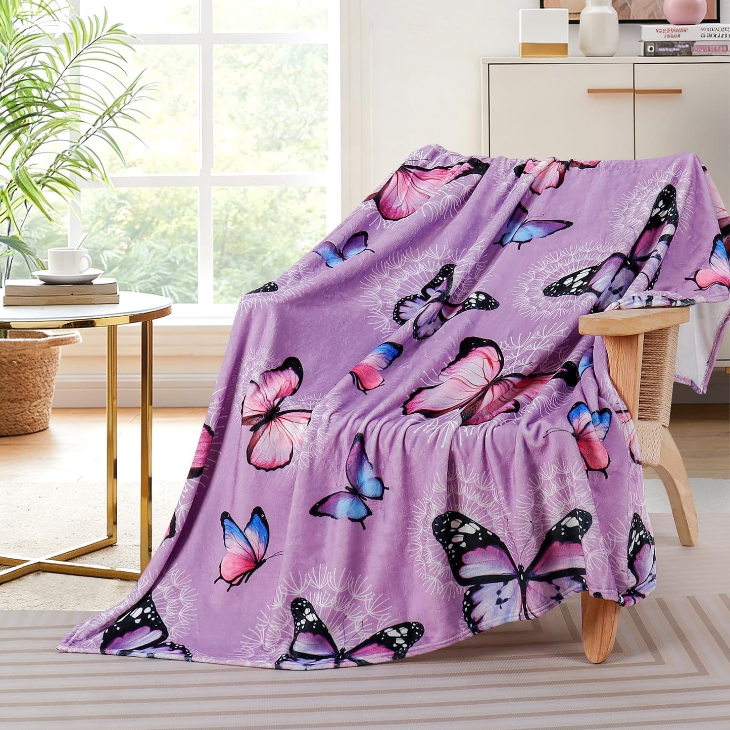 Butterfly Blanket Purple Butterfly Throw Blanket Ultra Soft Cozy Flannel Throw Blanket Lightweight Fuzzy Plush Blankets for Couch Sofa Bed Travel Home Decor 50×60 in