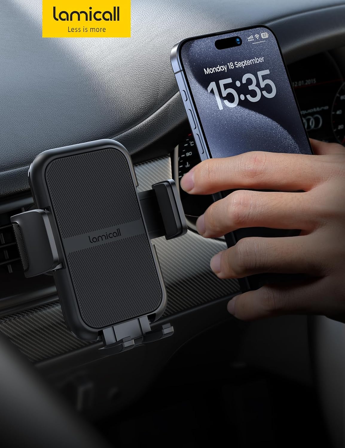 Lamicall 2026 Wider Clamp & Metal Hook Car Phone Holder Vent [Thick Cases Friendly] Phone Holders for Your Car Mount Gfts Automobile Hands Free Accessories for Women Men for iPhone 16 15 14 13 Pro Max