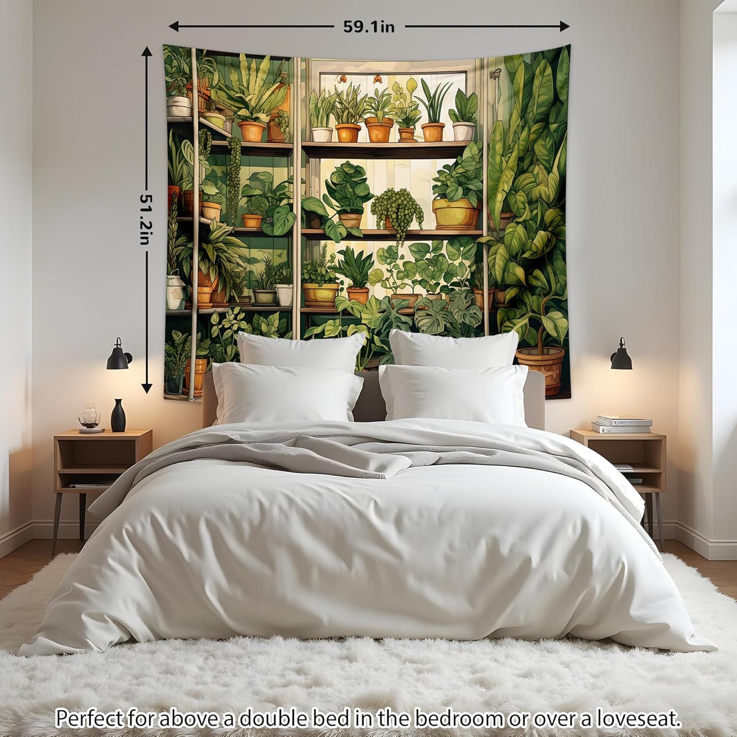 QGHOT Plant Tapestry Green Botanical Tapestry Wall Hanging Vintage Potted Tapestries for Bedroom Living Room Decor 60x50in