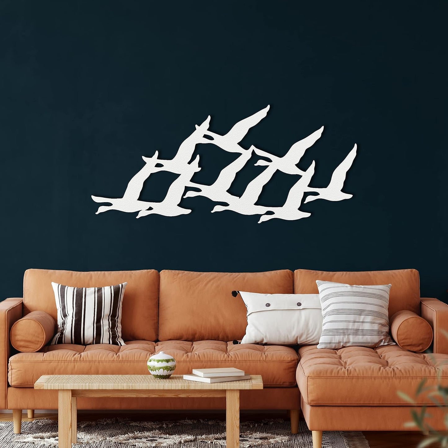 Metal Wall Decor, Geese Flock , Home Living Room Decor, Wall Sign, Metal Wall Art, Interior Decoration, Indoor Outdoor Hangings, White (60x27cm)
