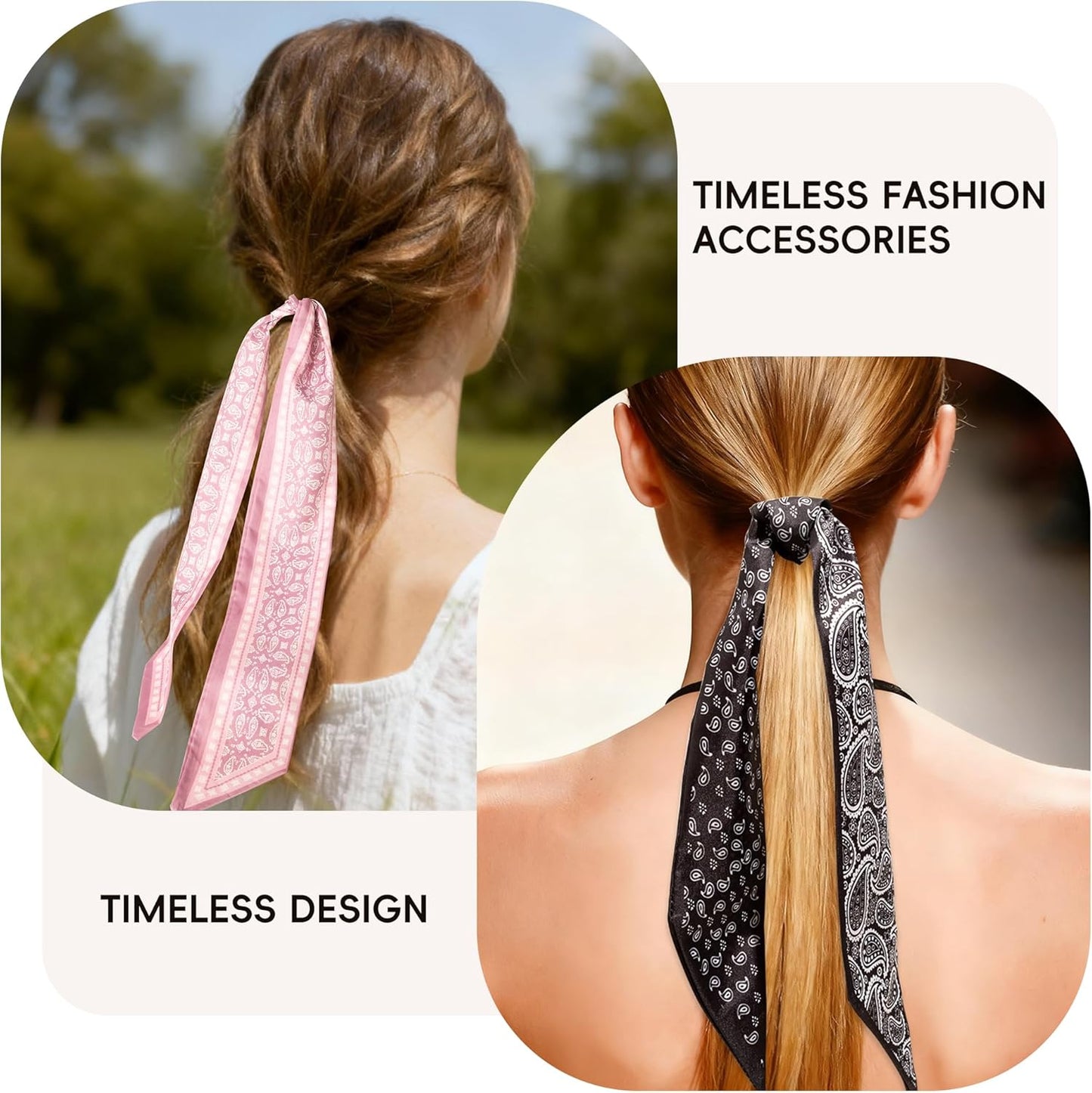 ZXZH 6 Pack Fashion Scarves for Women, Versatile Boho Head Scarf, Satin Scarf for Hair, Neck, Wrist, and Purse Accessories