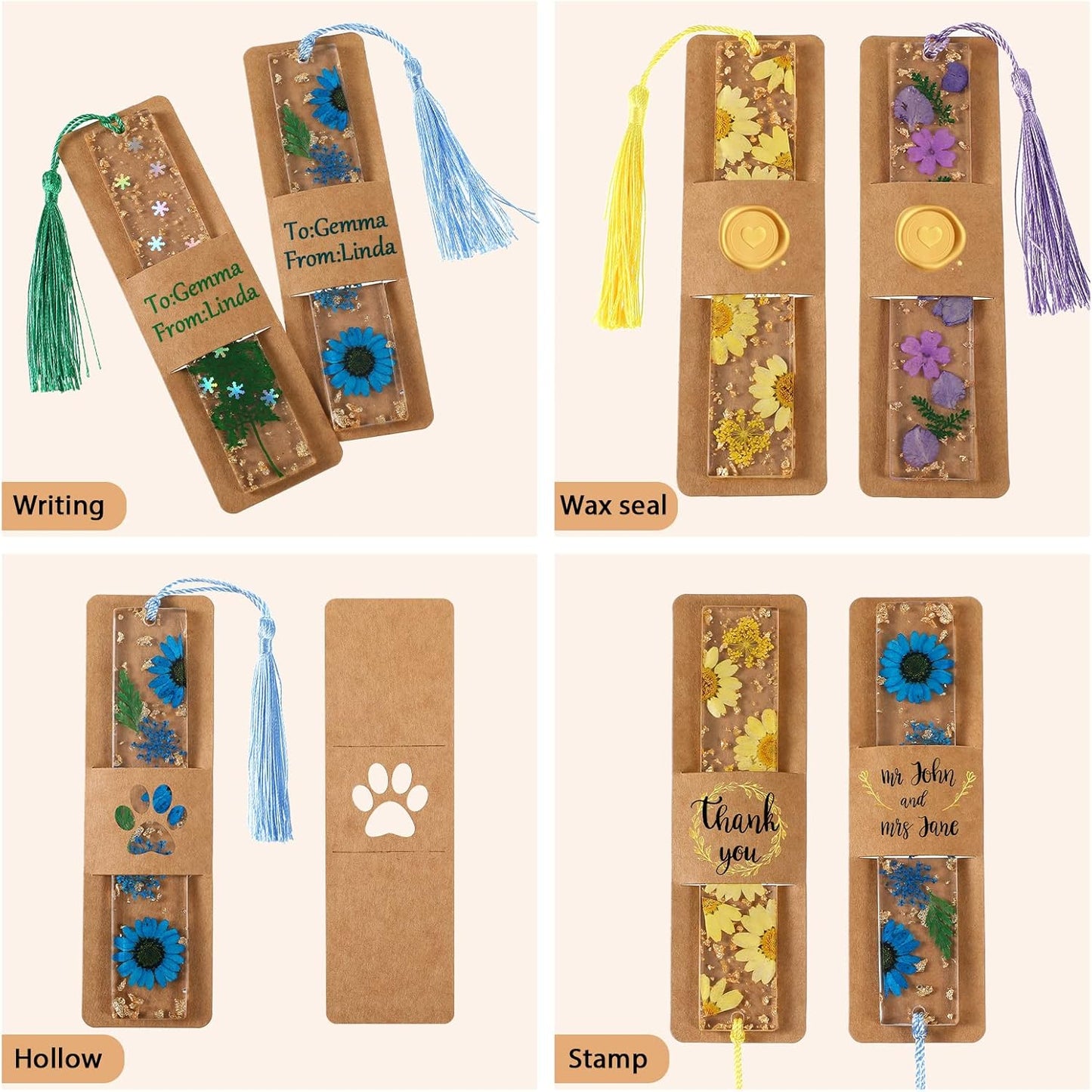 Fumete 50 Pieces Resin Bookmark Holder Bulk 5. 9 x 1. 8 Inches Kraft Bookmark Sleeves DIY Display Cards for Wrapping Small Business Packaging Supplies Party Favor Gifts(Cute,Brown)