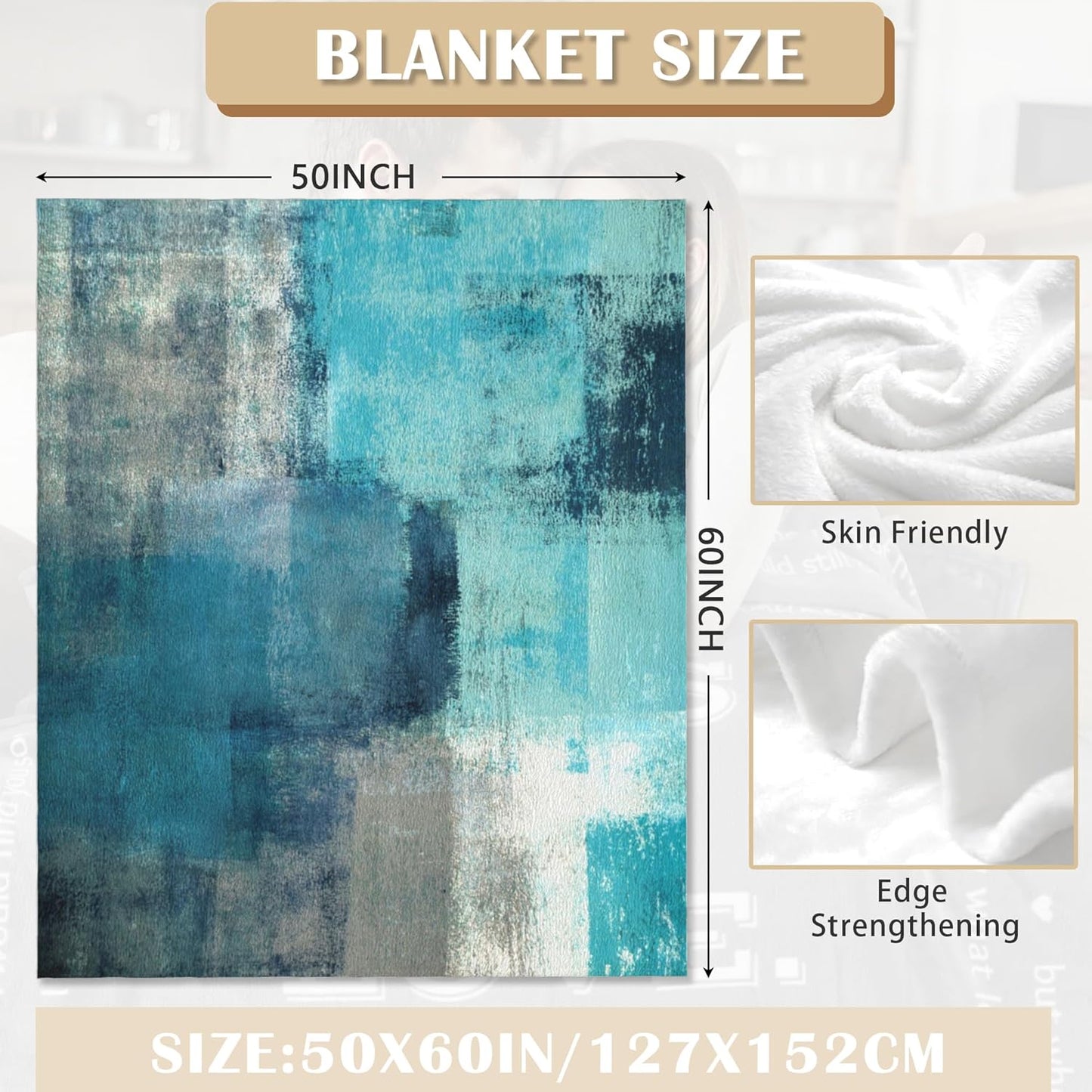 Turquoise and Grey Abstract Art Painting Modern Geometric Soft Throw Blanket All Season Warm Blankets Lightweight Flannel Throws Blanket for Living Room Bed Couch 50"x60"