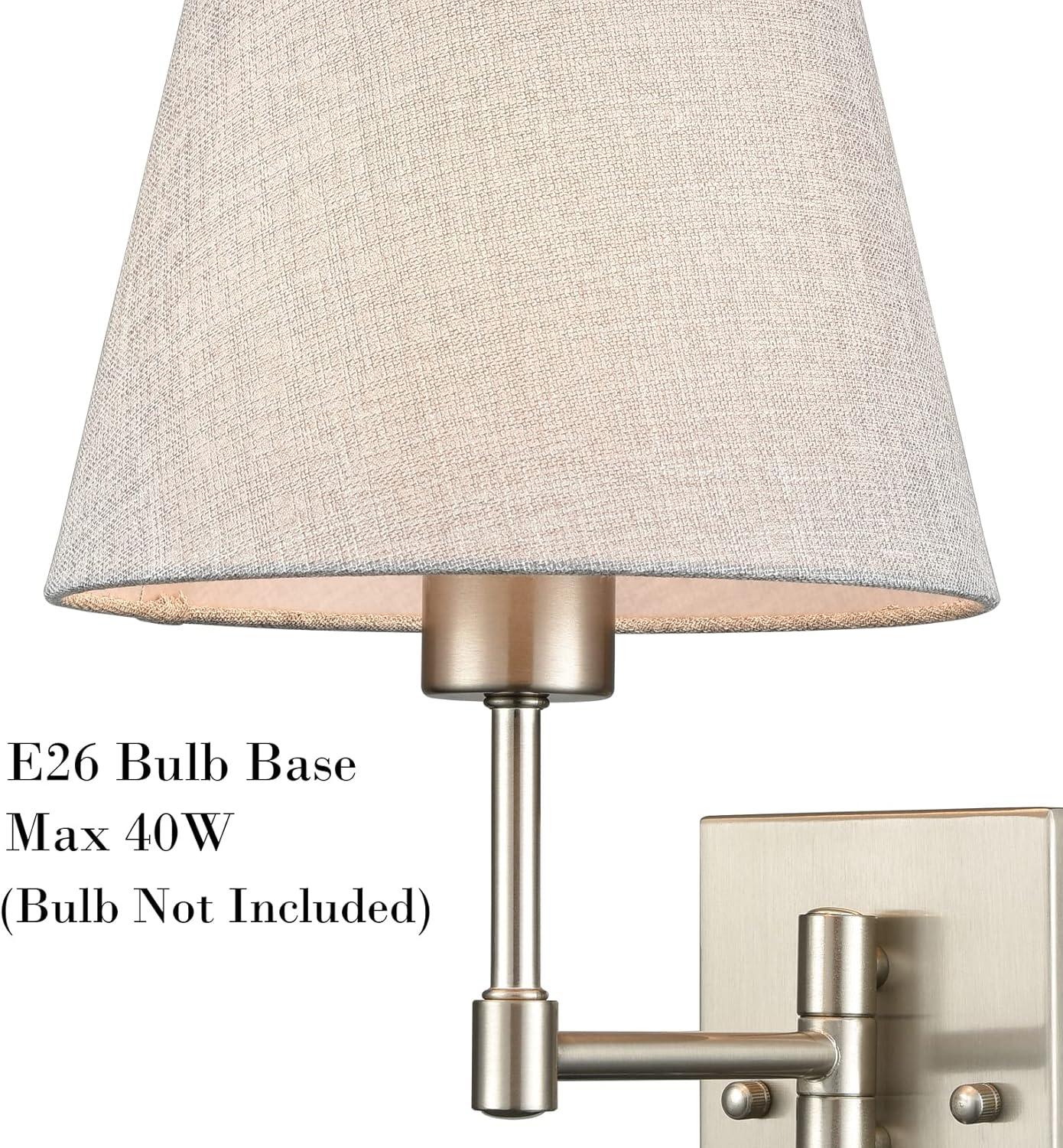 SAMTEEN Swing Arm Wall Sconces Set of Two Plug in Wall Lamp with Grey Fabric Shade and On Off Switch Wall Light for Bedside Living Room Hallway, Brushed Nickel Finish