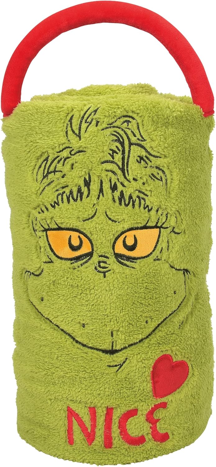 Department 56 Snowpinions Snow Throw Dr. Seuss the Grinch Naughty Nice Super Soft Fleece Blanket, 45 by 60 Inch, Green