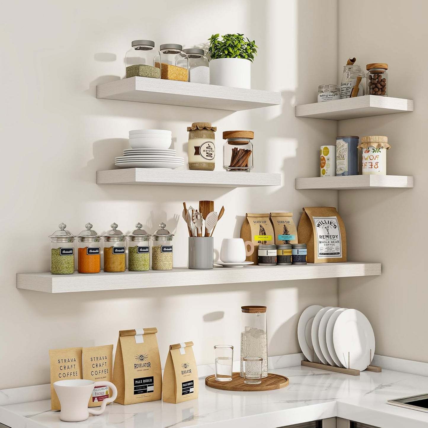 24 Inch Floating Shelves, 24"x9.25"x1.5" Inch Deep Floating Shelves for Wall, Wooden Shelves for Bathroom, Bedroom, Living Room, Cream White Oak, 2 Pieces