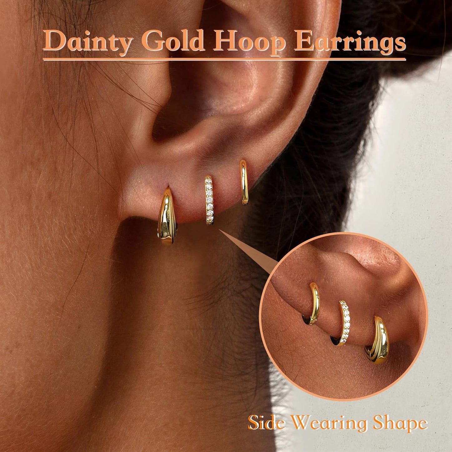 Small Sterling Silver Huggie Hoop Earrings Set for Women, Hypoallergenic 14K Gold Plated Hoops Stacks for Multiple Piercings, Dainty Cute Mini Lightweight Cartilage Studs Trendy Jewelry Gift