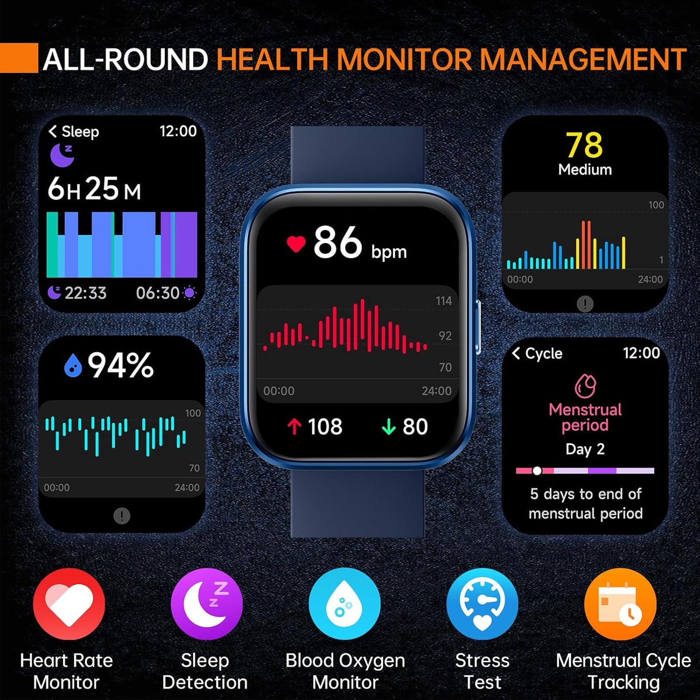 aeac Smart Watch Fitness Watch for Men Women, Alexa Built-in & Stable Bluetooth Call, with Heart Rate/SpO2/Sleep Monitor, 100 Sports, IP68 Waterproof Smartwatches for iOS Android
