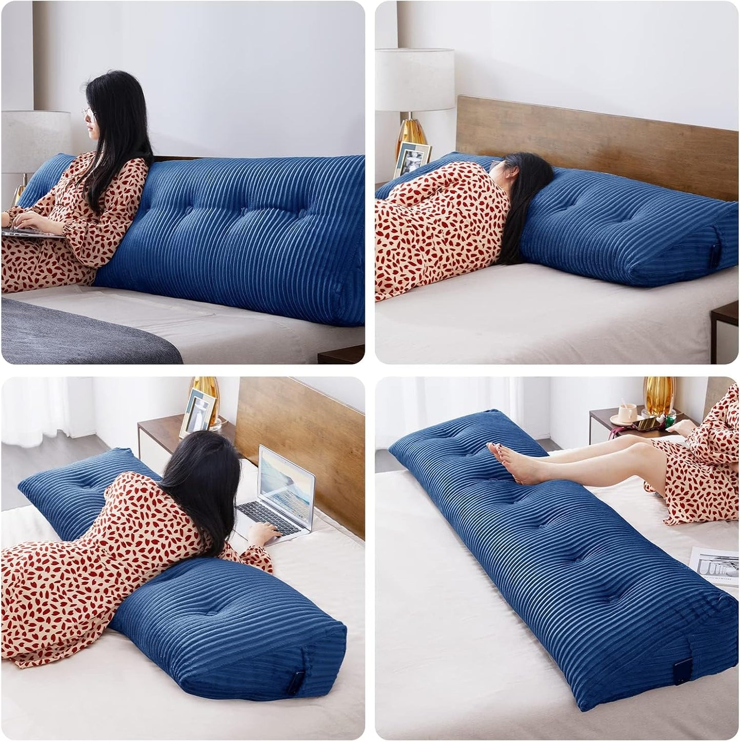 SLIGUY Large Headboard Pillow, Headboard Wedge Pillow Bed Rest Reading Pillow Bolster Triangular for Sitting in Bed-Backrest Positioning Support Long Pillow for Daybed (Full: 54x8x20 Inches,Blue)